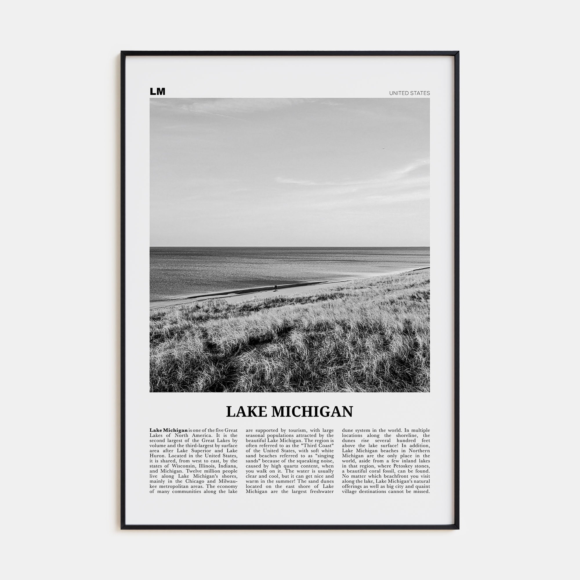 Lake Michigan Travel B&W Poster