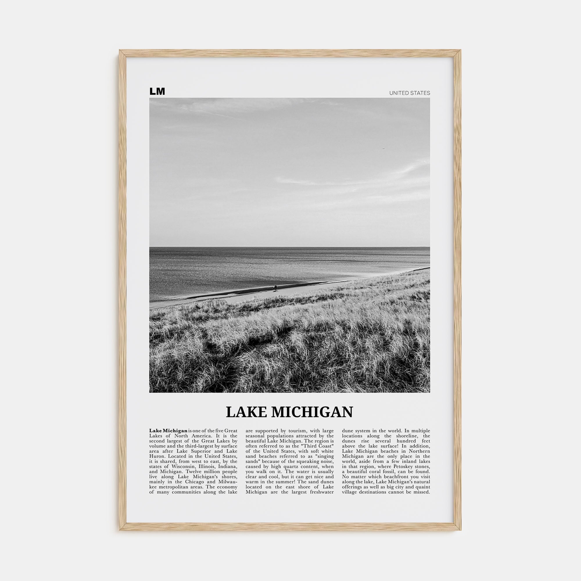 Lake Michigan Travel B&W Poster
