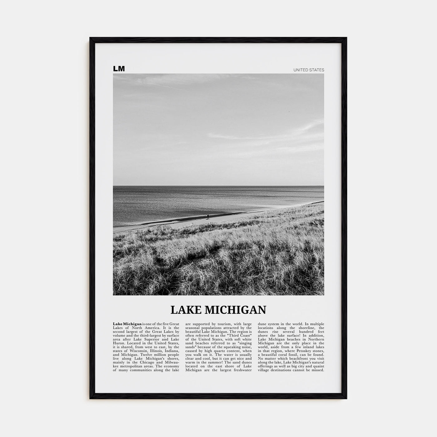 Lake Michigan Travel B&W Poster
