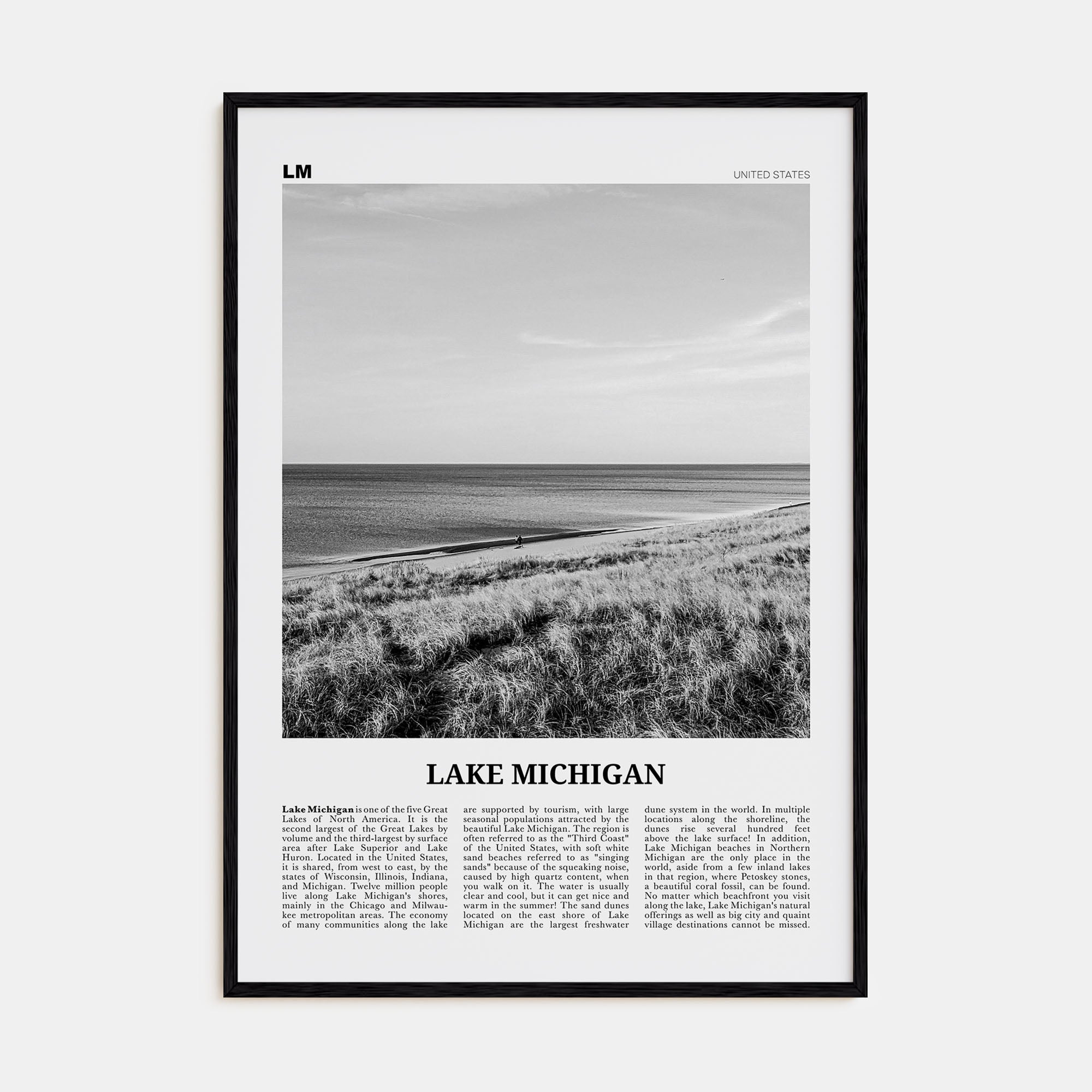 Lake Michigan Travel B&W Poster