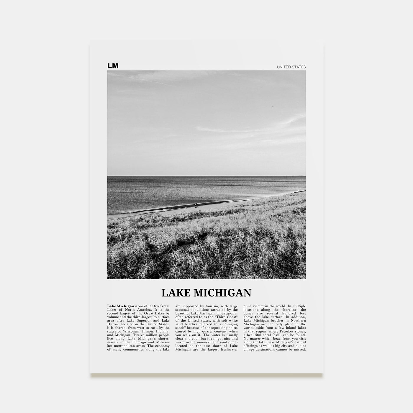 Lake Michigan Travel B&W Poster