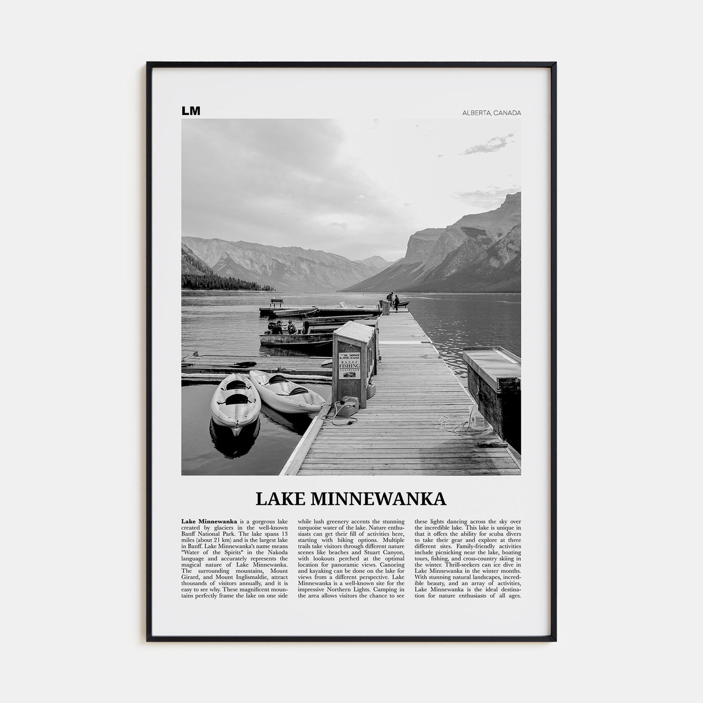 Lake Minnewanka Travel B&W Poster