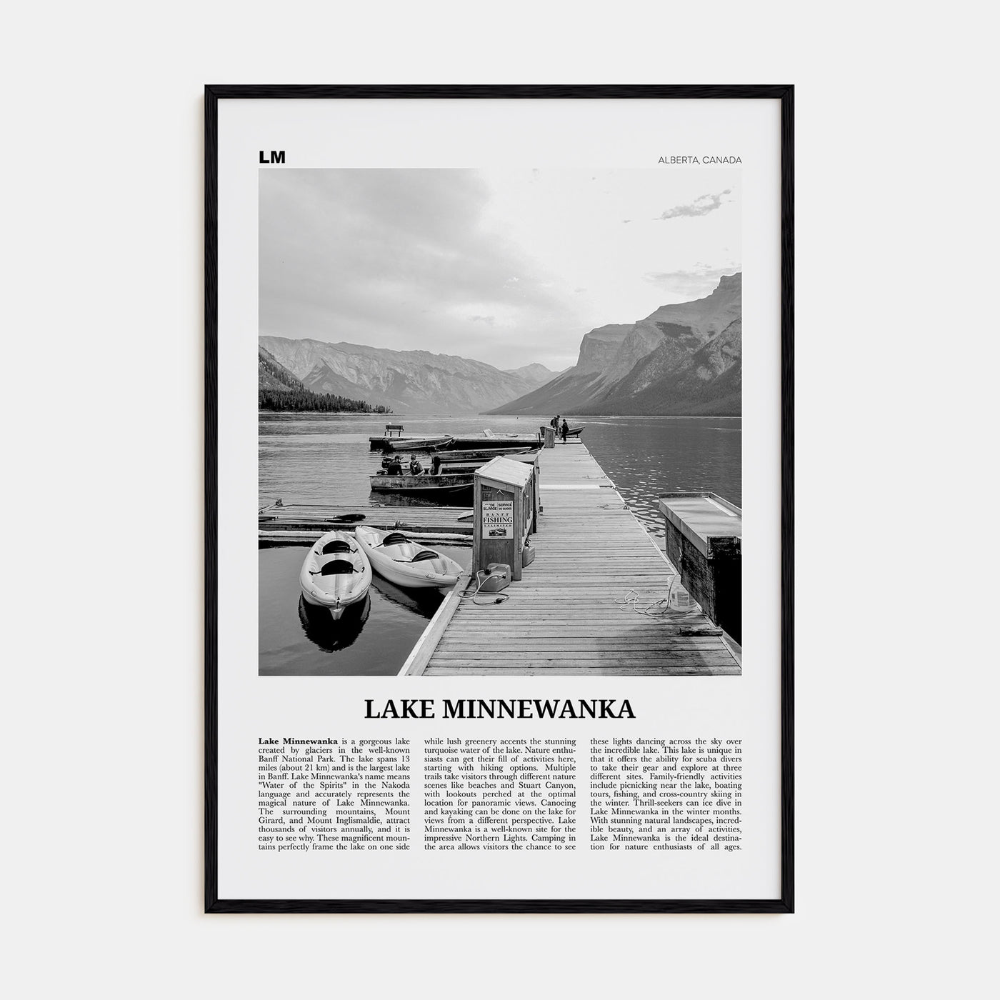 Lake Minnewanka Travel B&W Poster