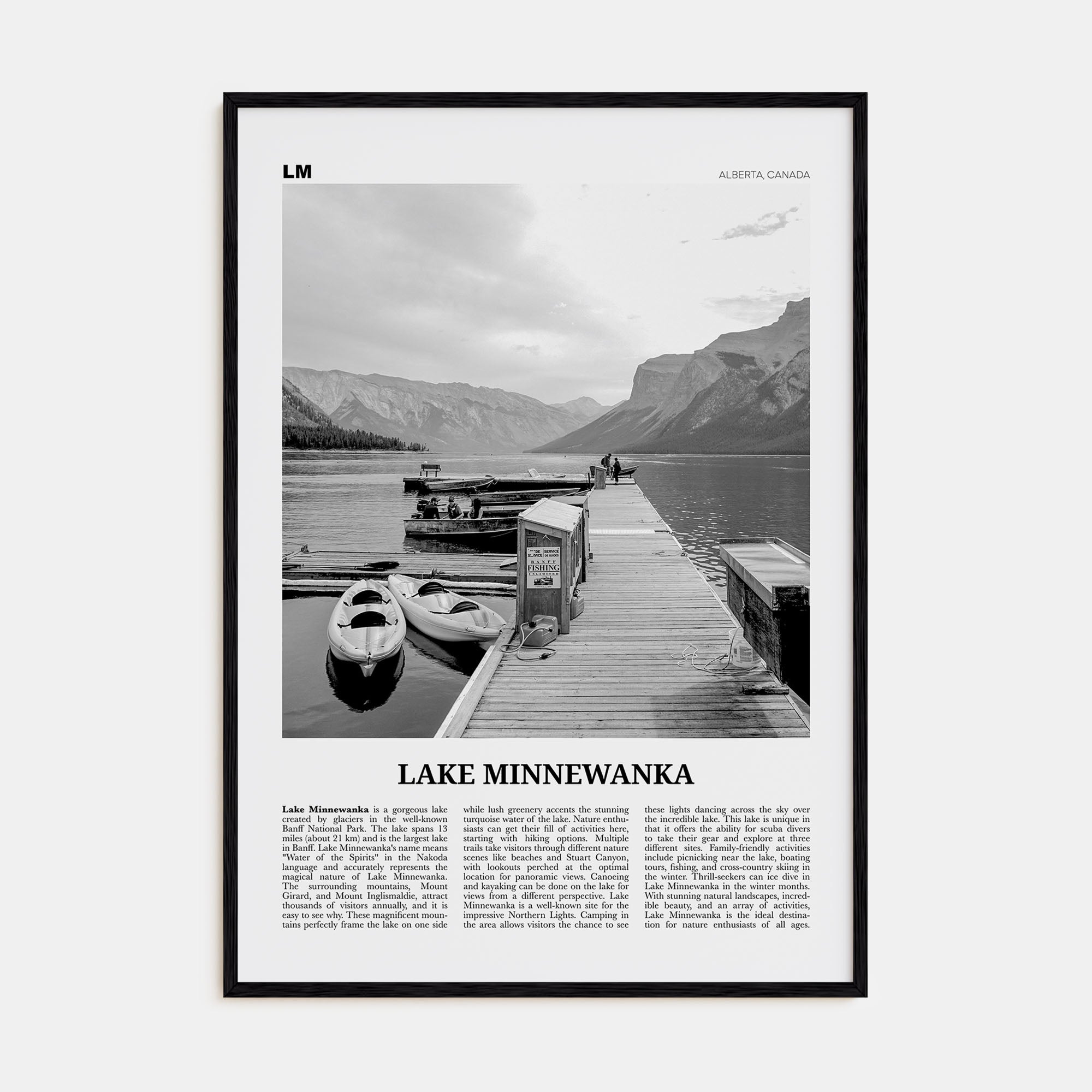 Lake Minnewanka Travel B&W Poster
