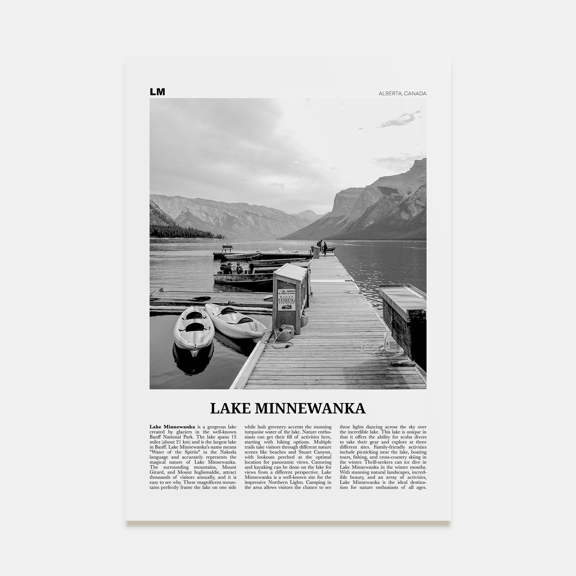 Lake Minnewanka Travel B&W Poster