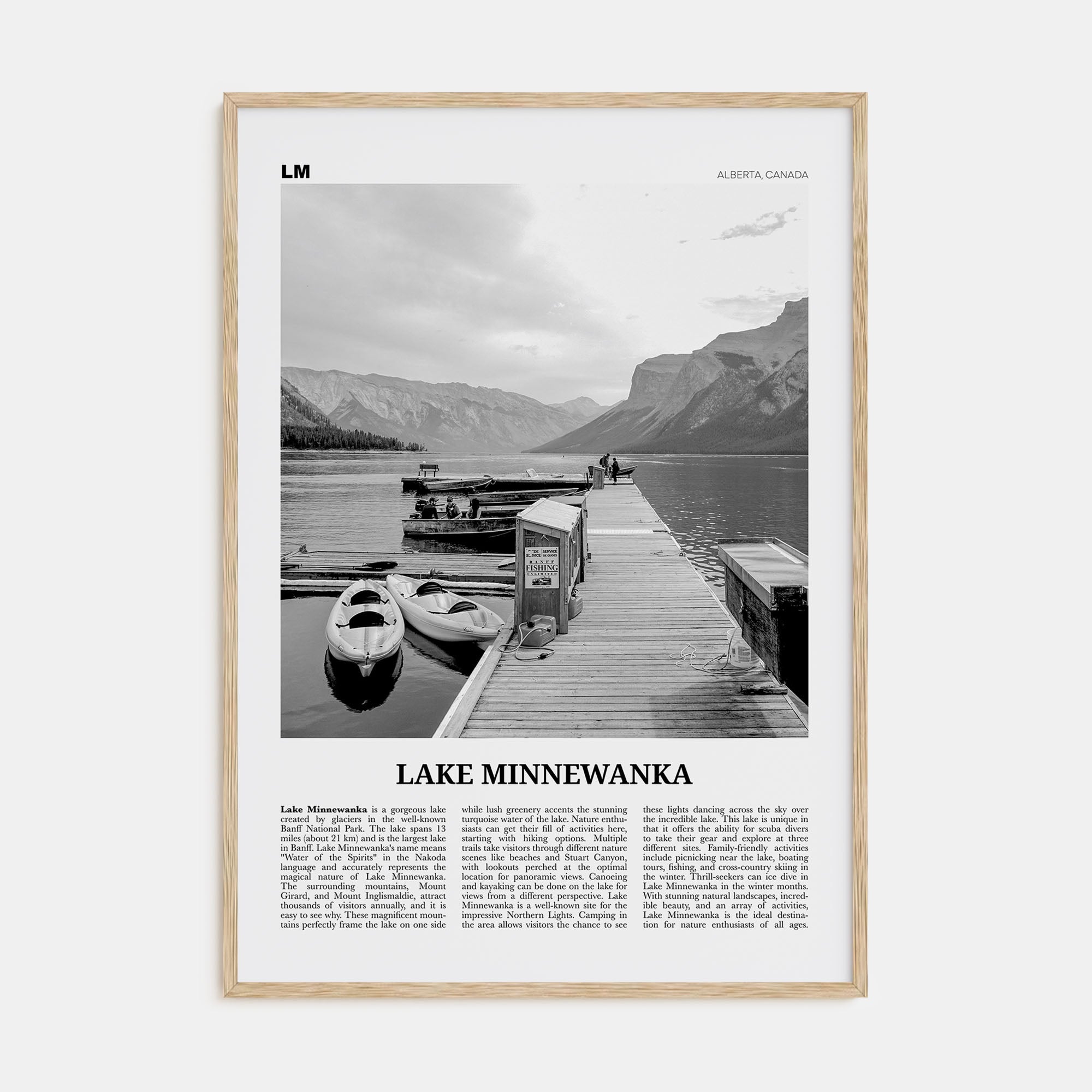 Lake Minnewanka Travel B&W Poster
