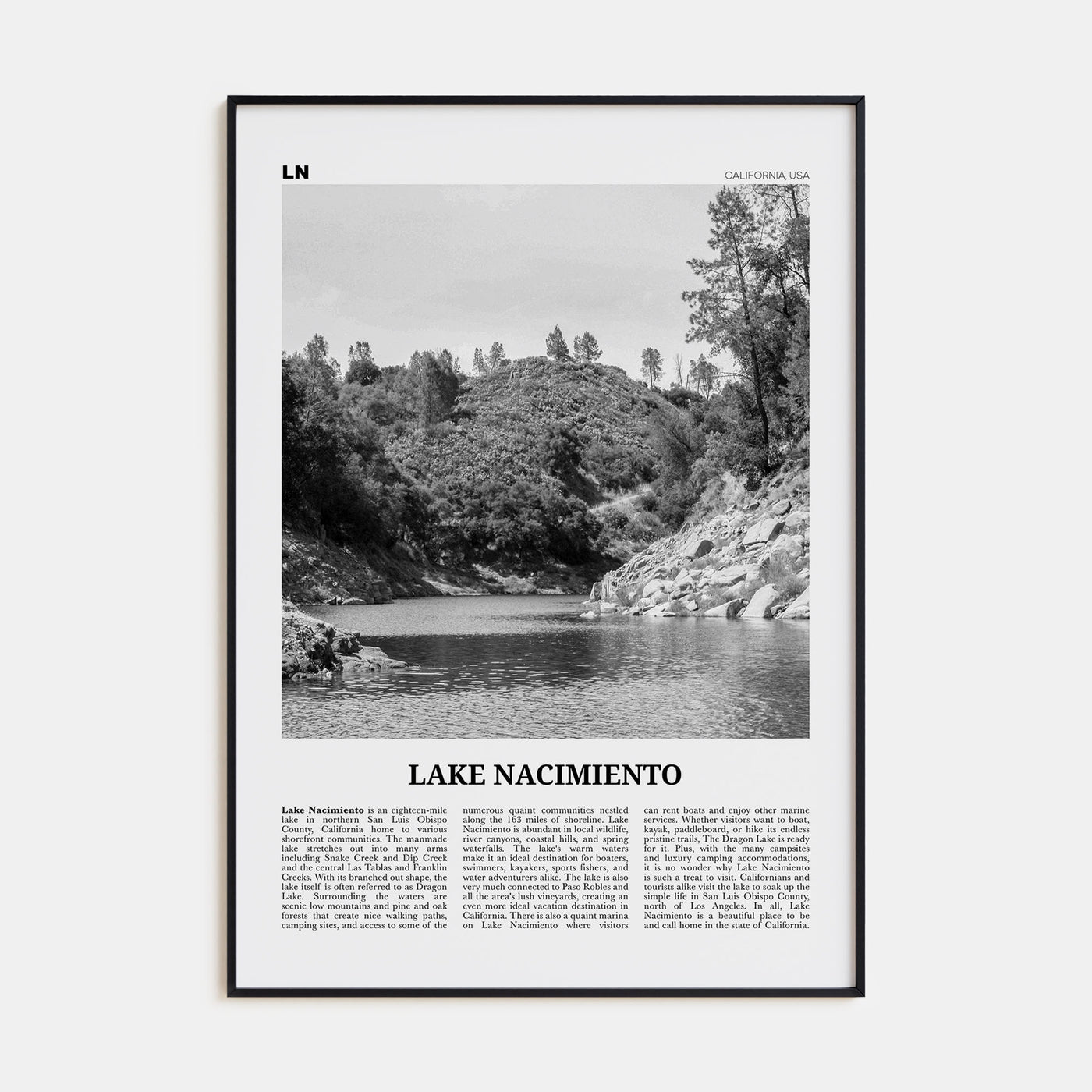 Lake Nacimiento Travel B&W Poster