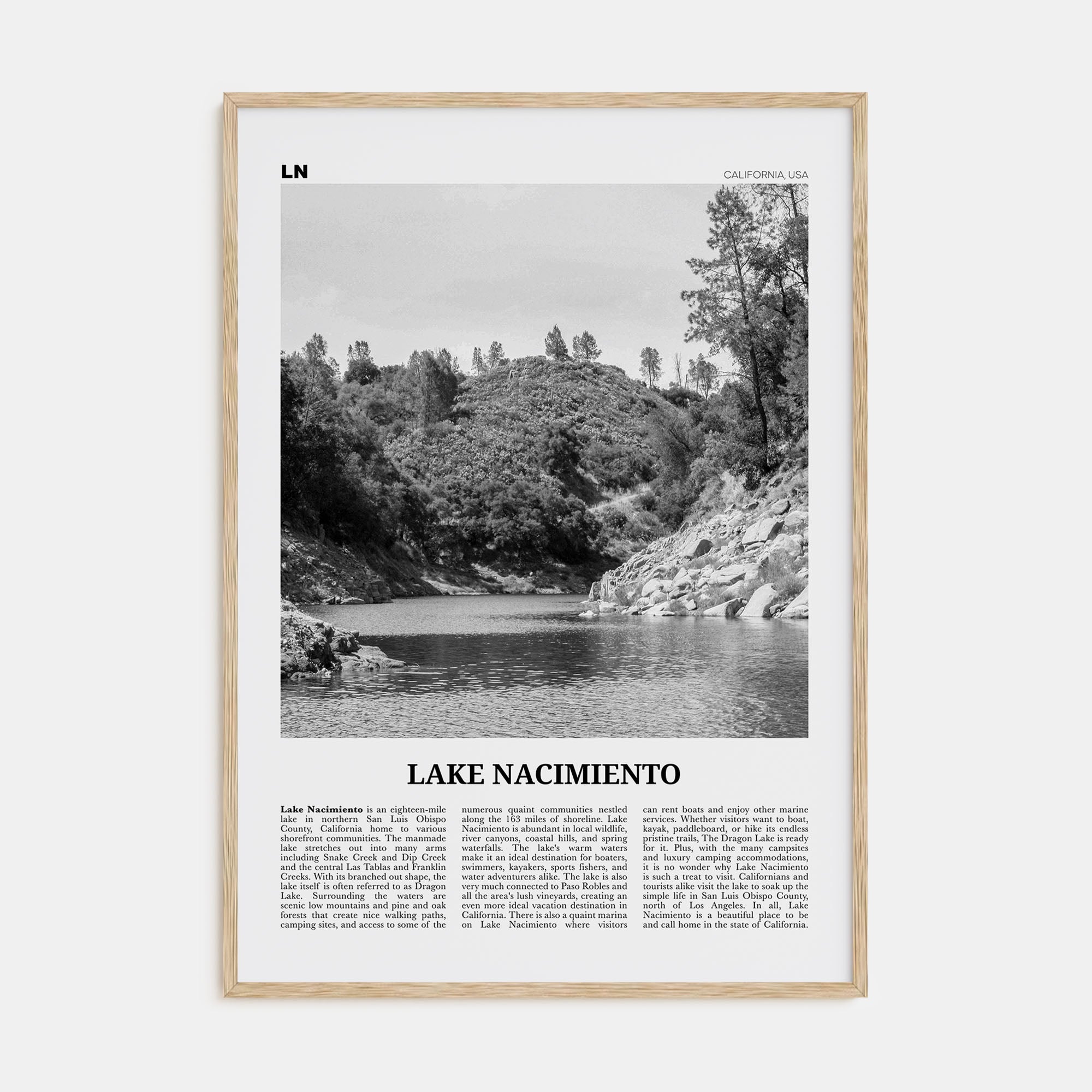 Lake Nacimiento Travel B&W Poster