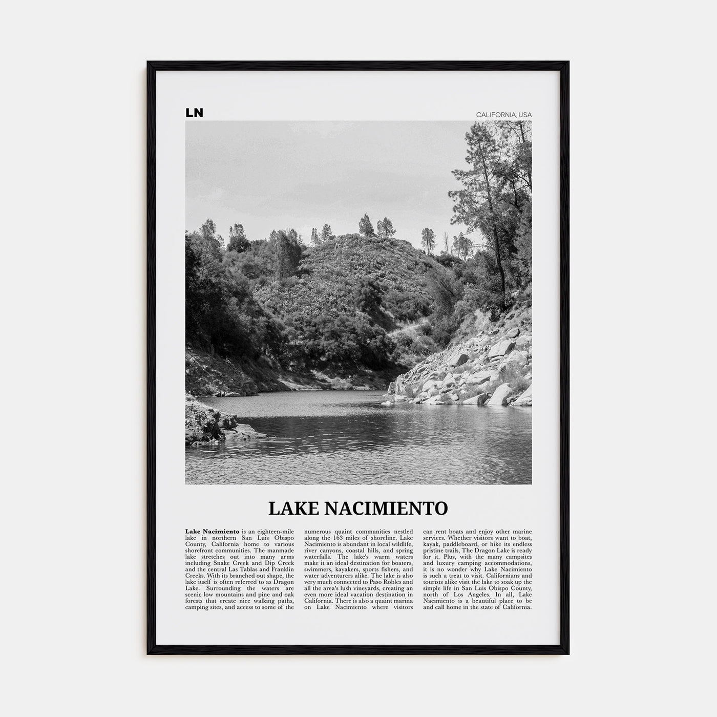 Lake Nacimiento Travel B&W Poster