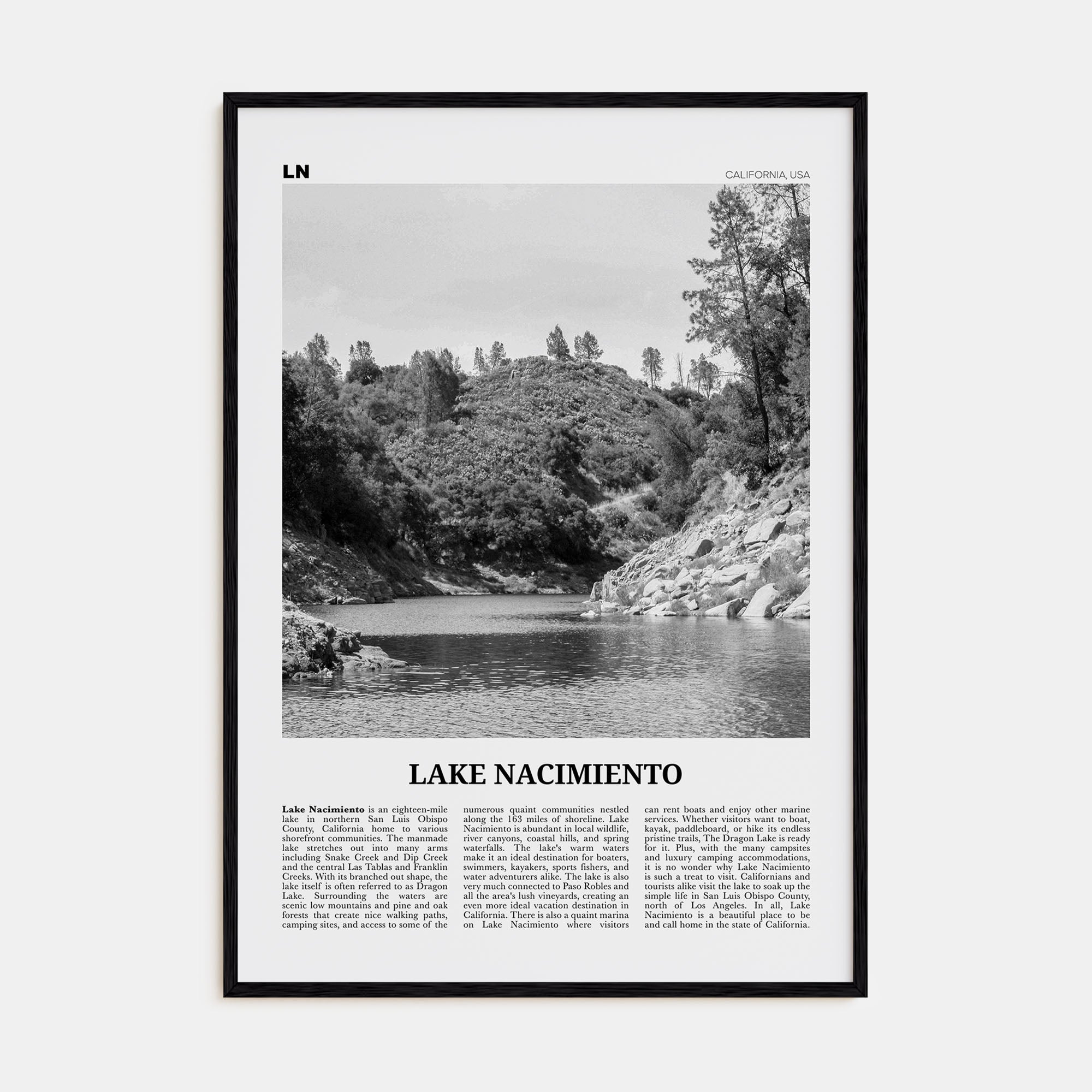 Lake Nacimiento Travel B&W Poster