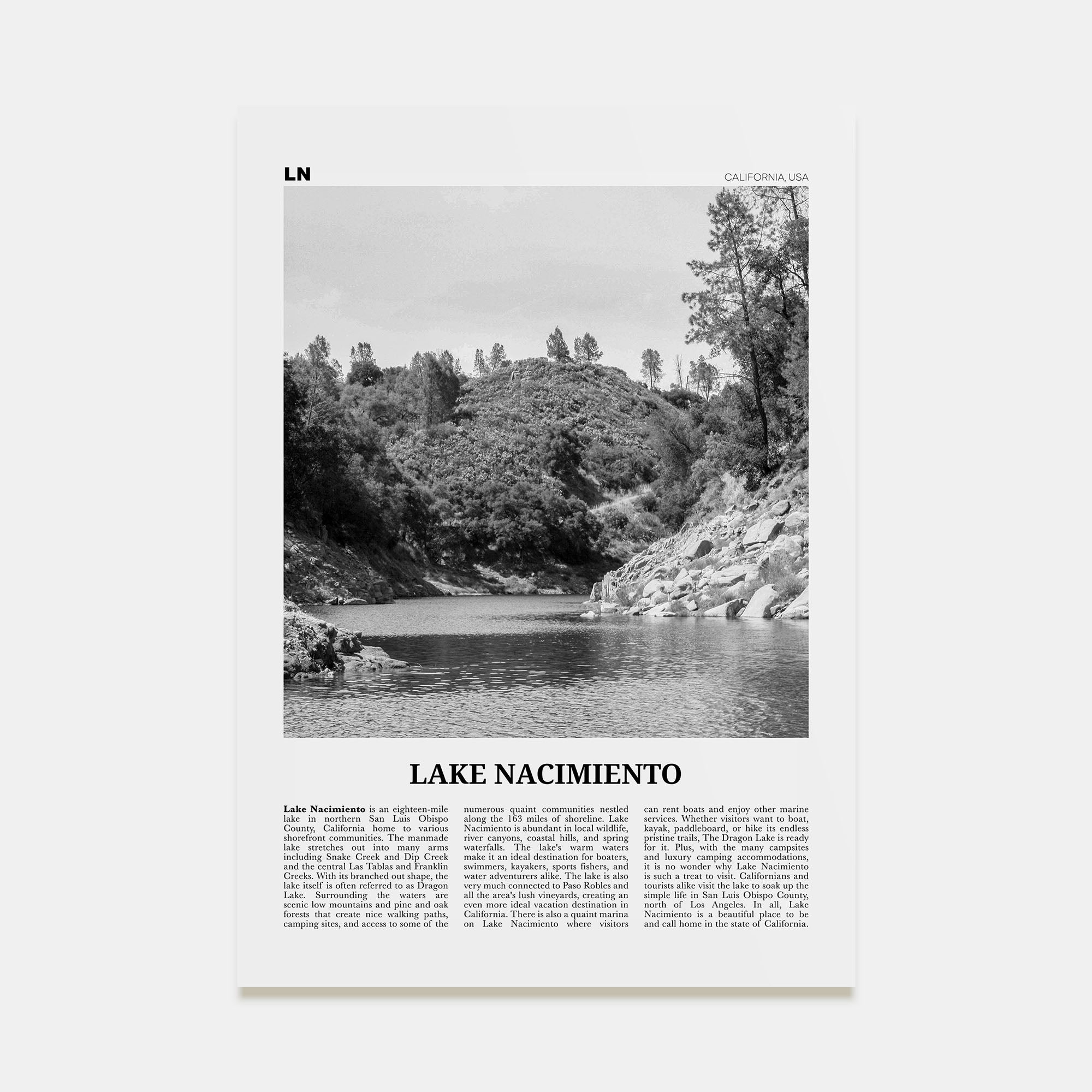 Lake Nacimiento Travel B&W Poster