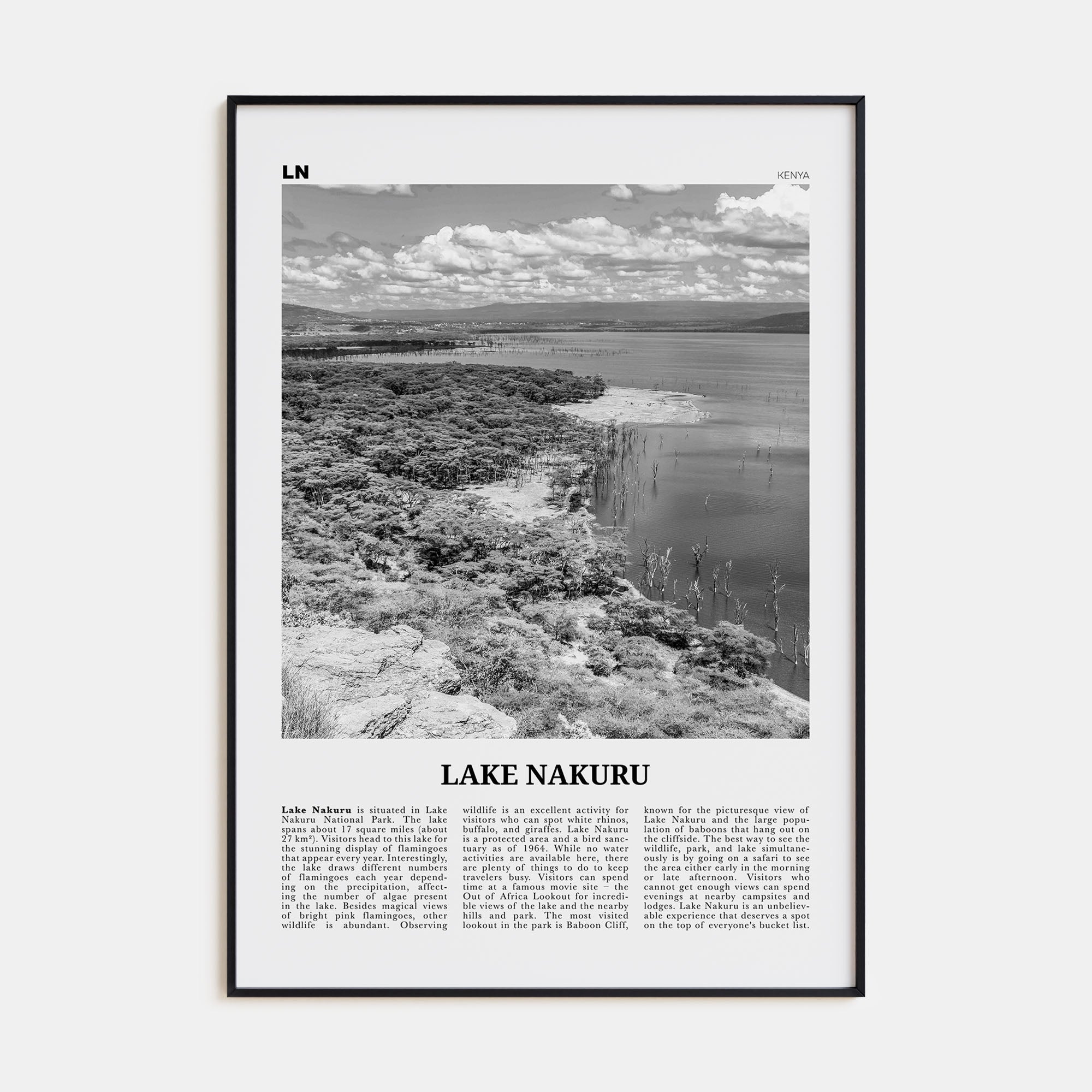 Lake Nakuru Travel B&W Poster
