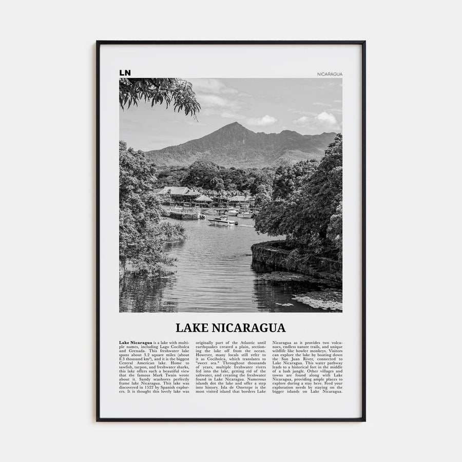 Lake Nicaragua Travel B&W Poster