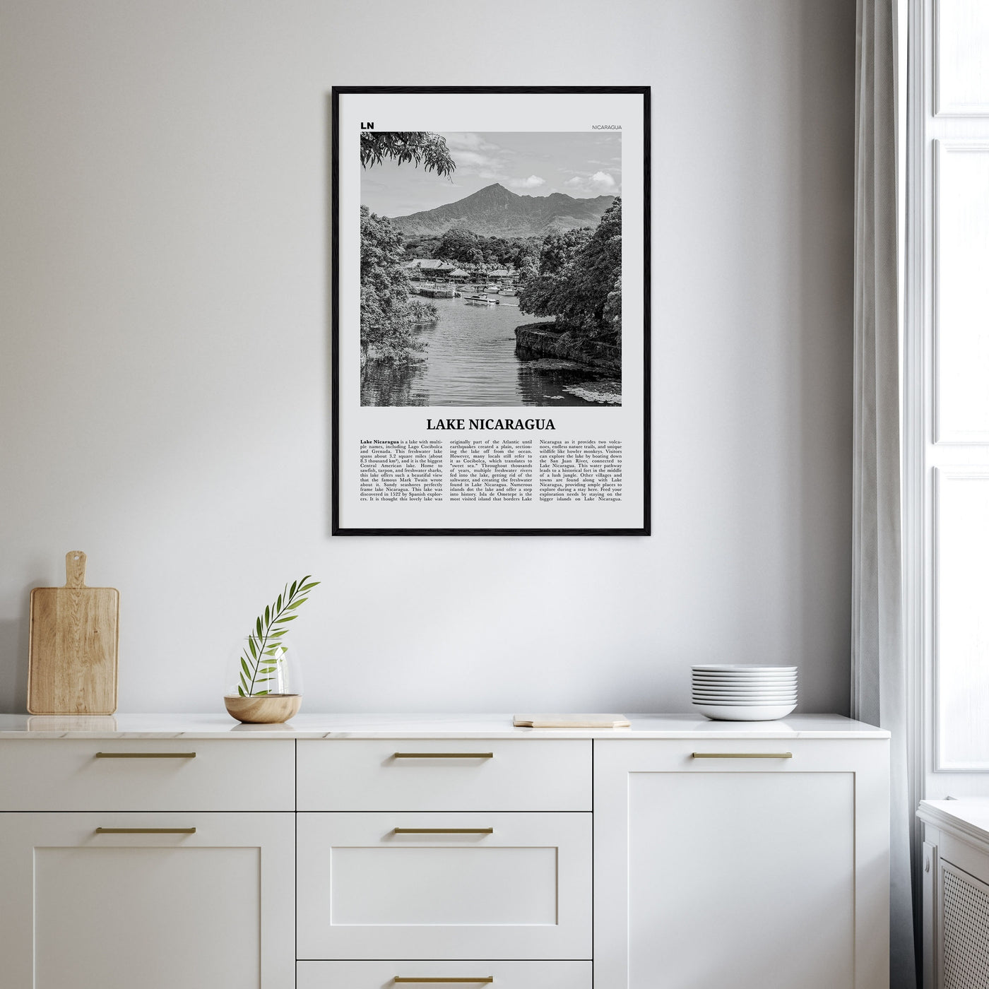 Lake Nicaragua Travel B&W Poster