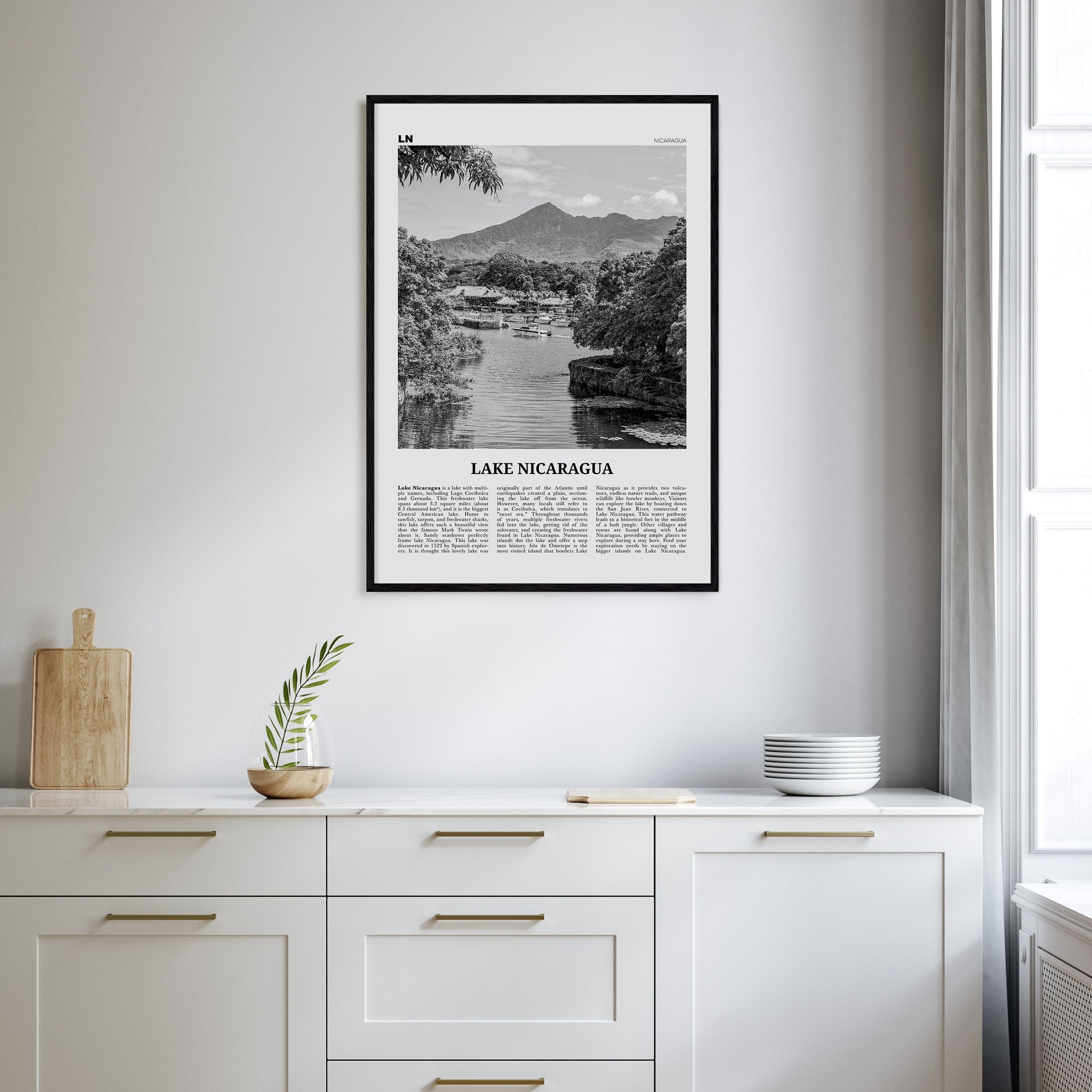 Lake Nicaragua Travel B&W Poster