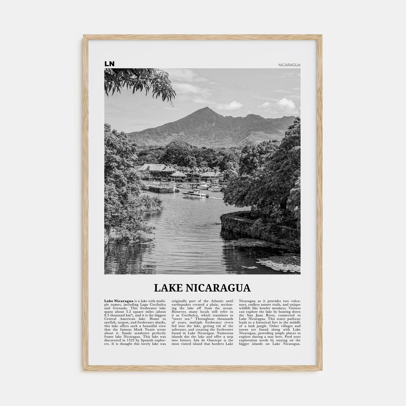 Lake Nicaragua Travel B&W Poster