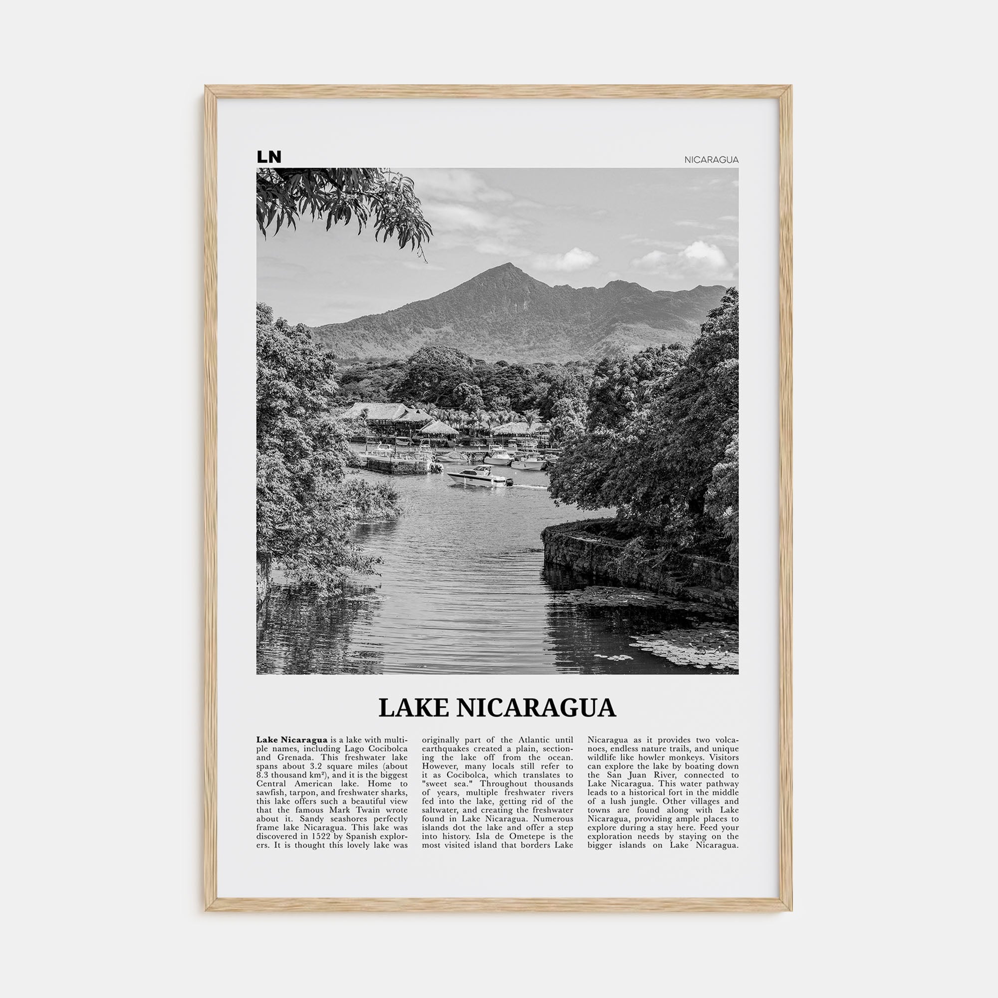 Lake Nicaragua Travel B&W Poster