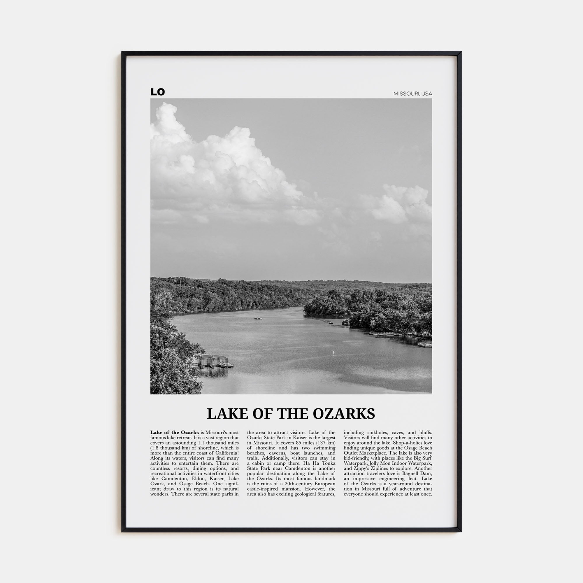 Lake of the Ozarks Travel B&W Poster