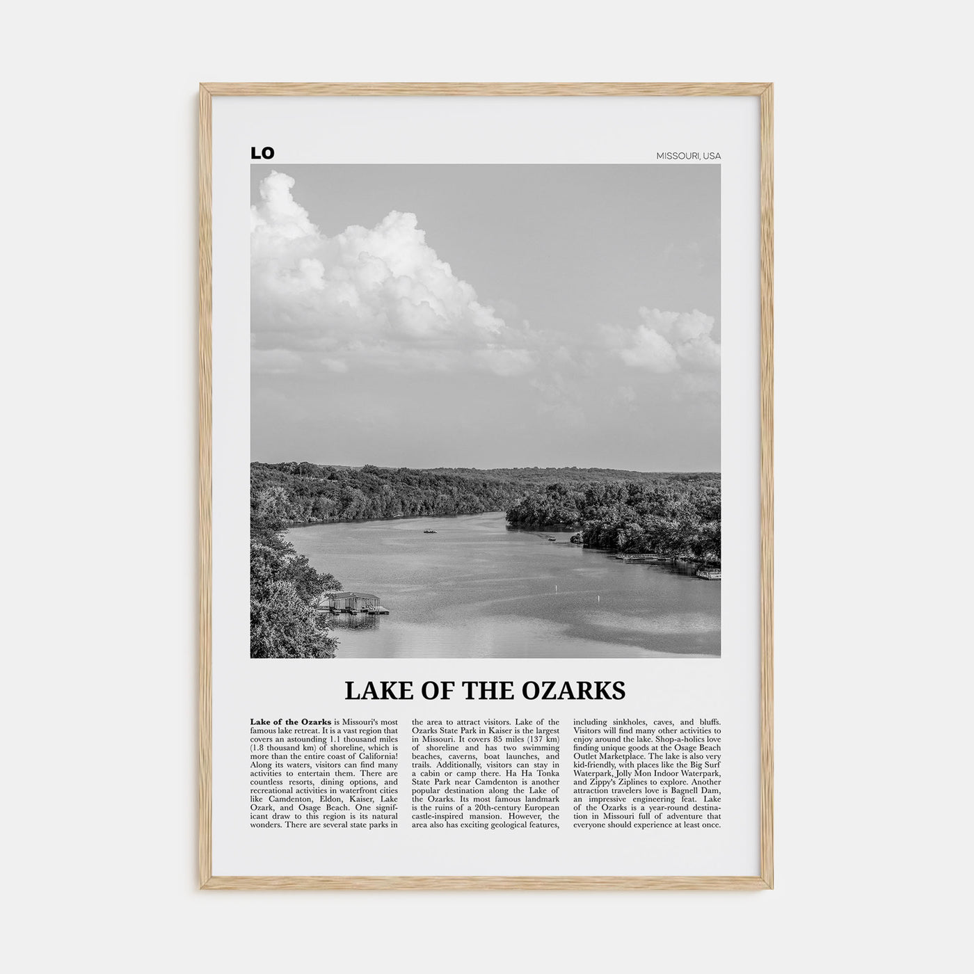 Lake of the Ozarks Travel B&W Poster