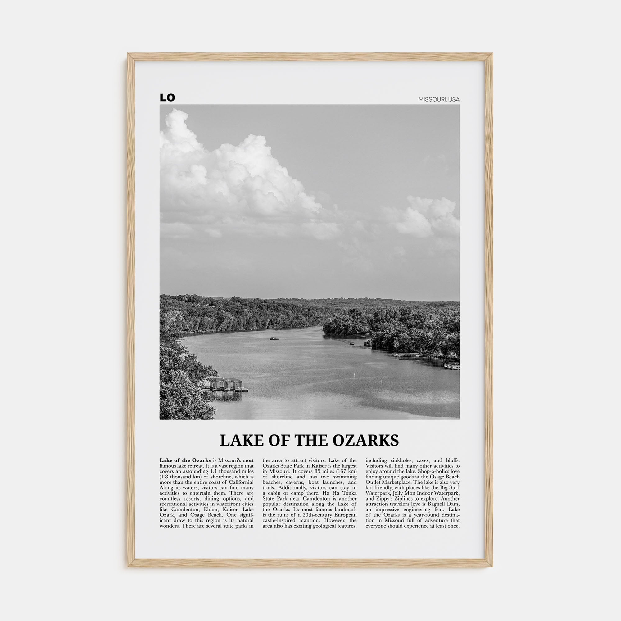 Lake of the Ozarks Travel B&W Poster