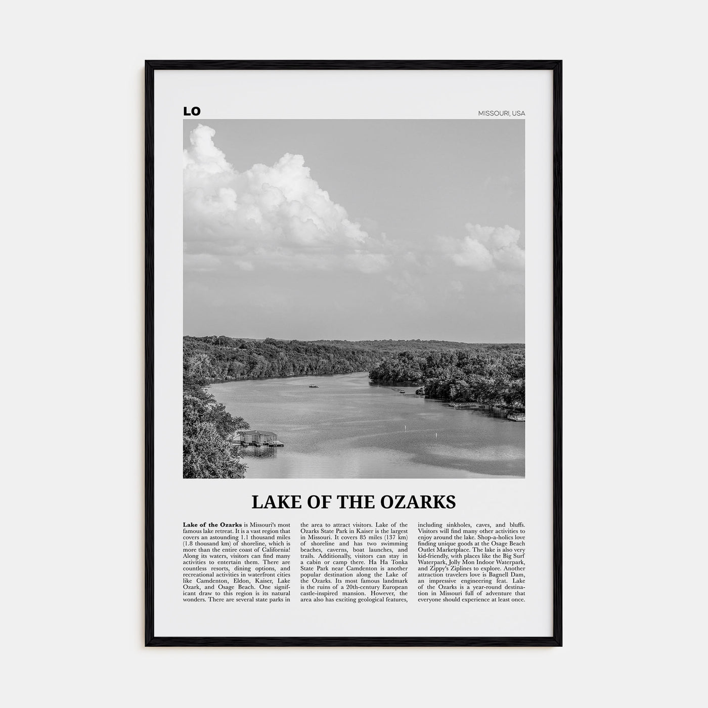 Lake of the Ozarks Travel B&W Poster