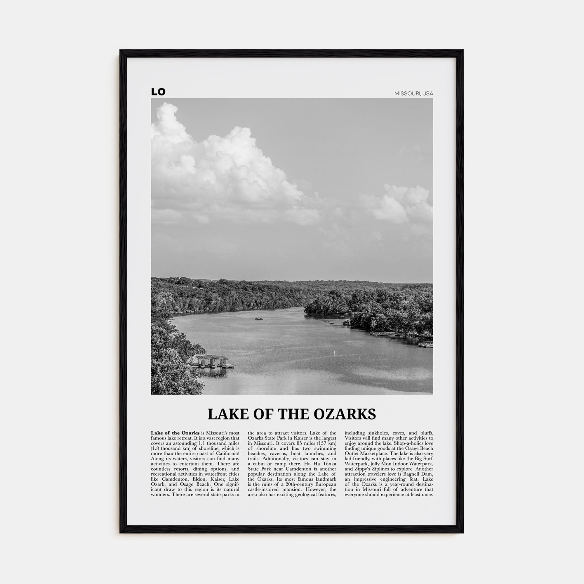 Lake of the Ozarks Travel B&W Poster