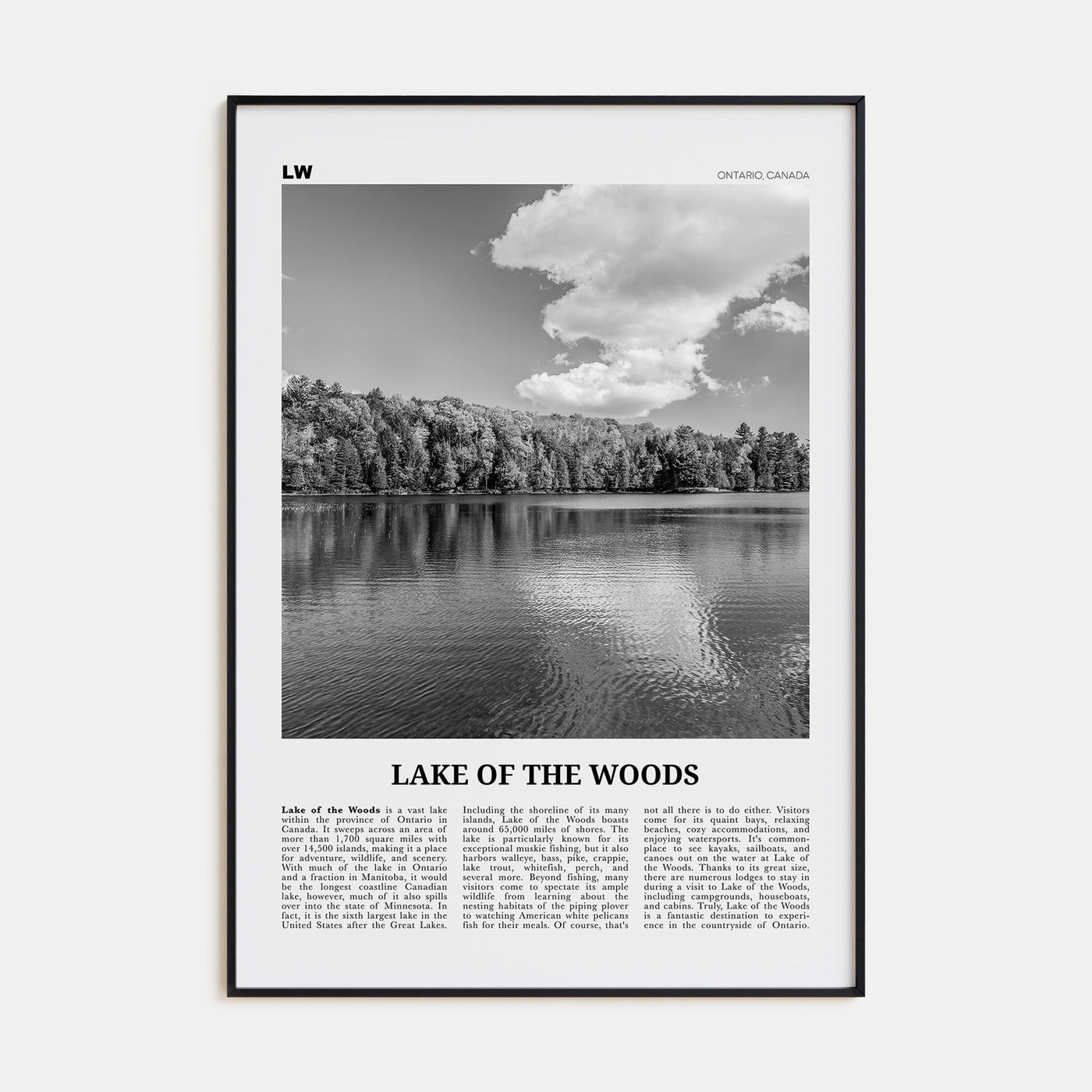 Lake of the Woods Travel B&W Poster
