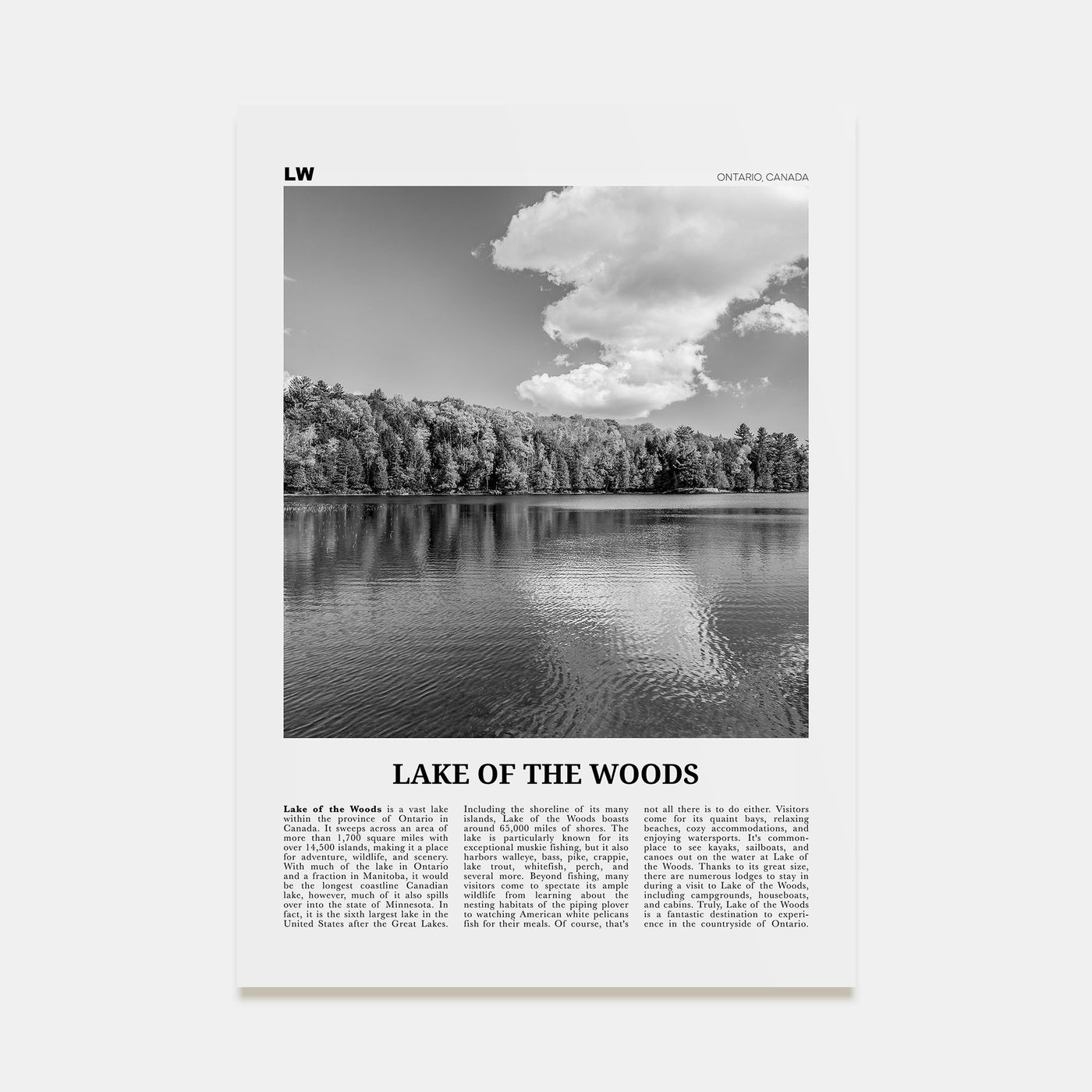 Lake of the Woods Travel B&W Poster