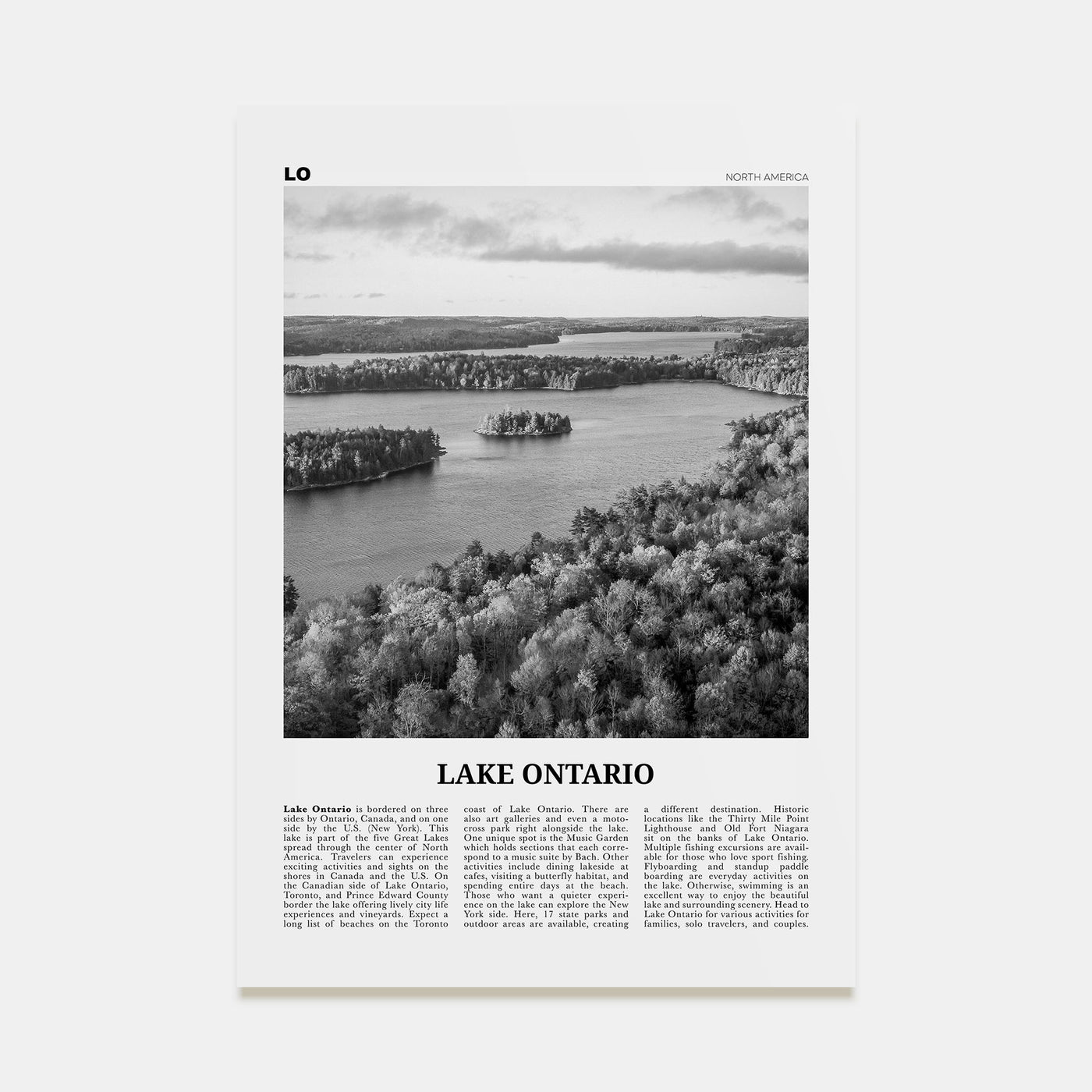 Lake Ontario Travel B&W Poster