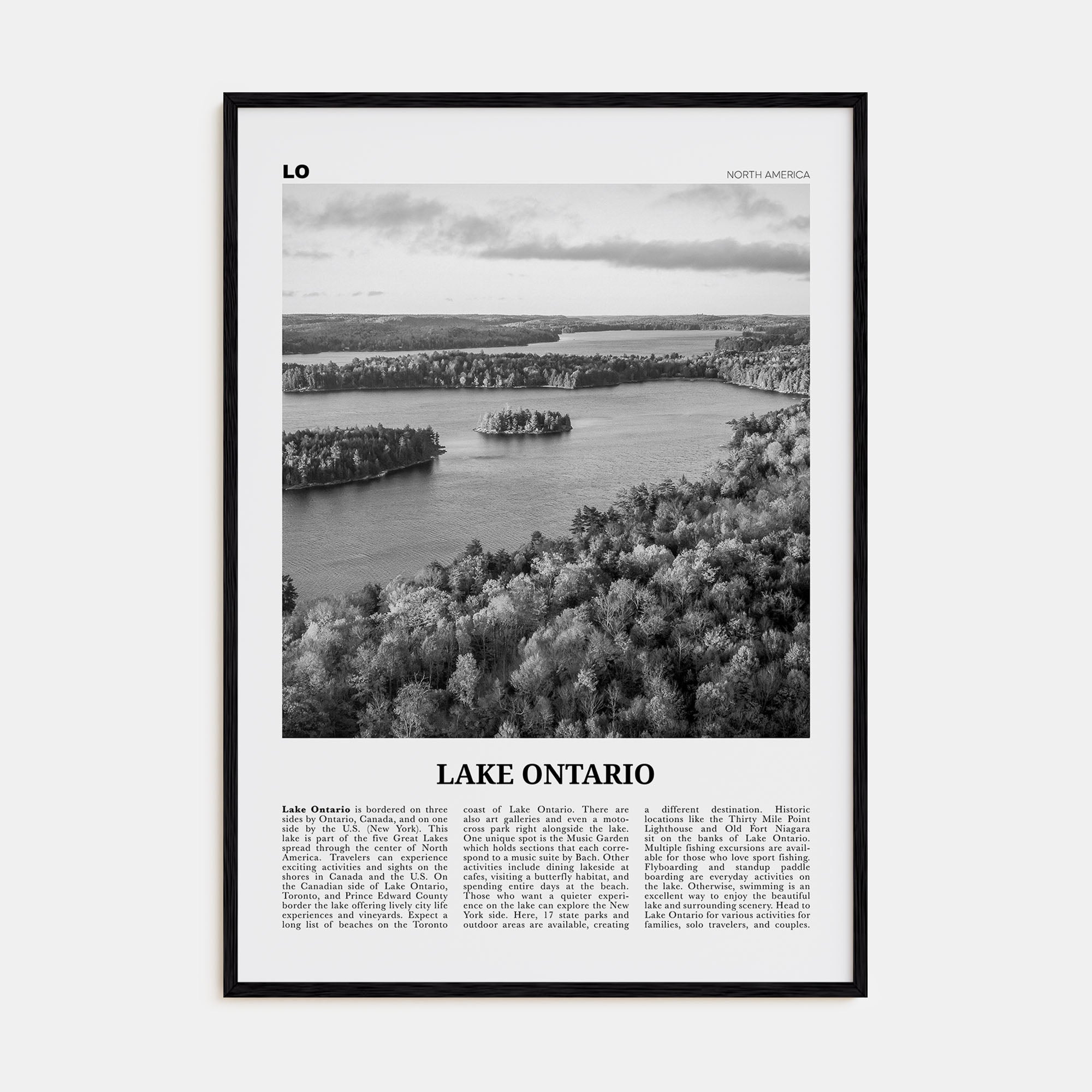 Lake Ontario Travel B&W Poster