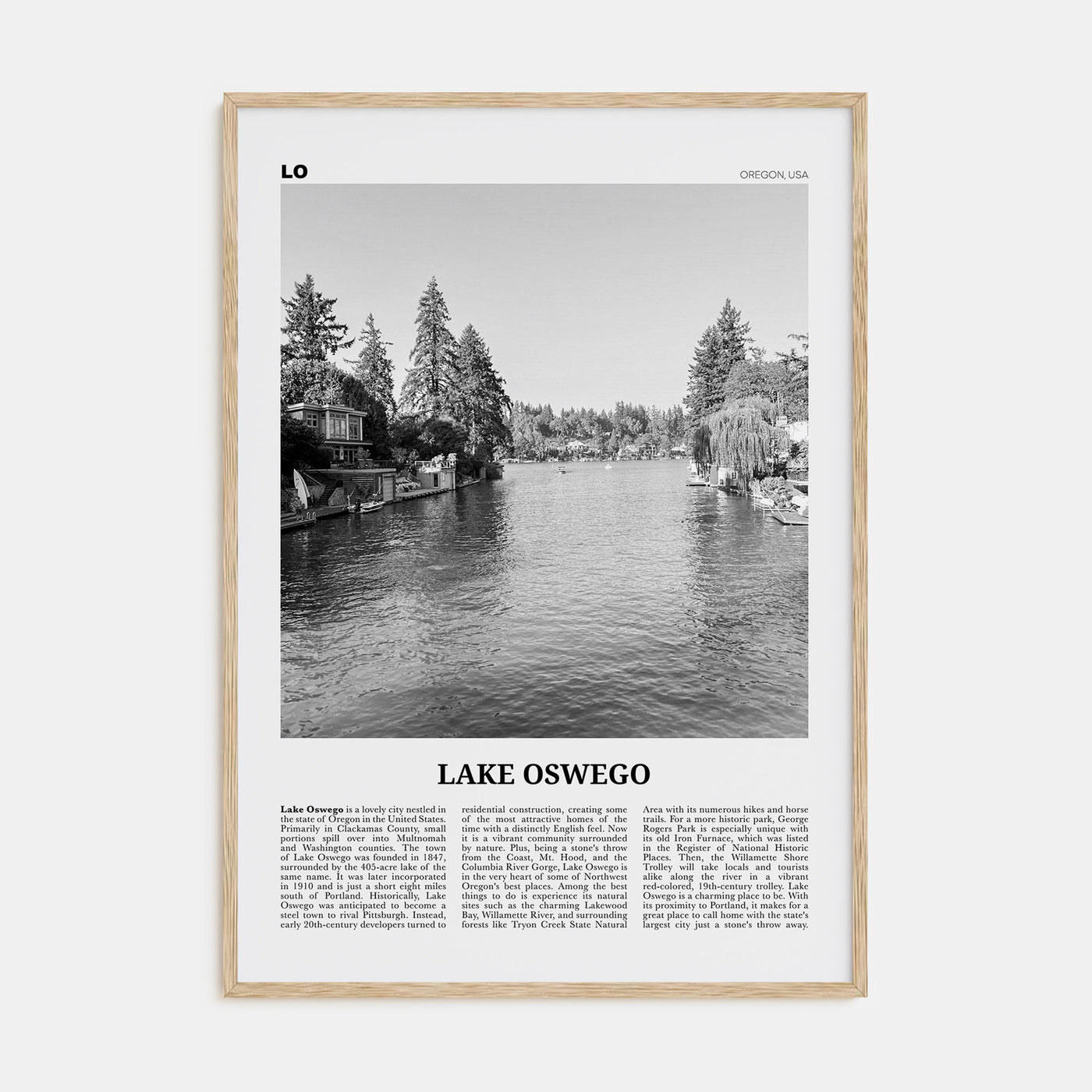 Lake Oswego Travel B&W Poster