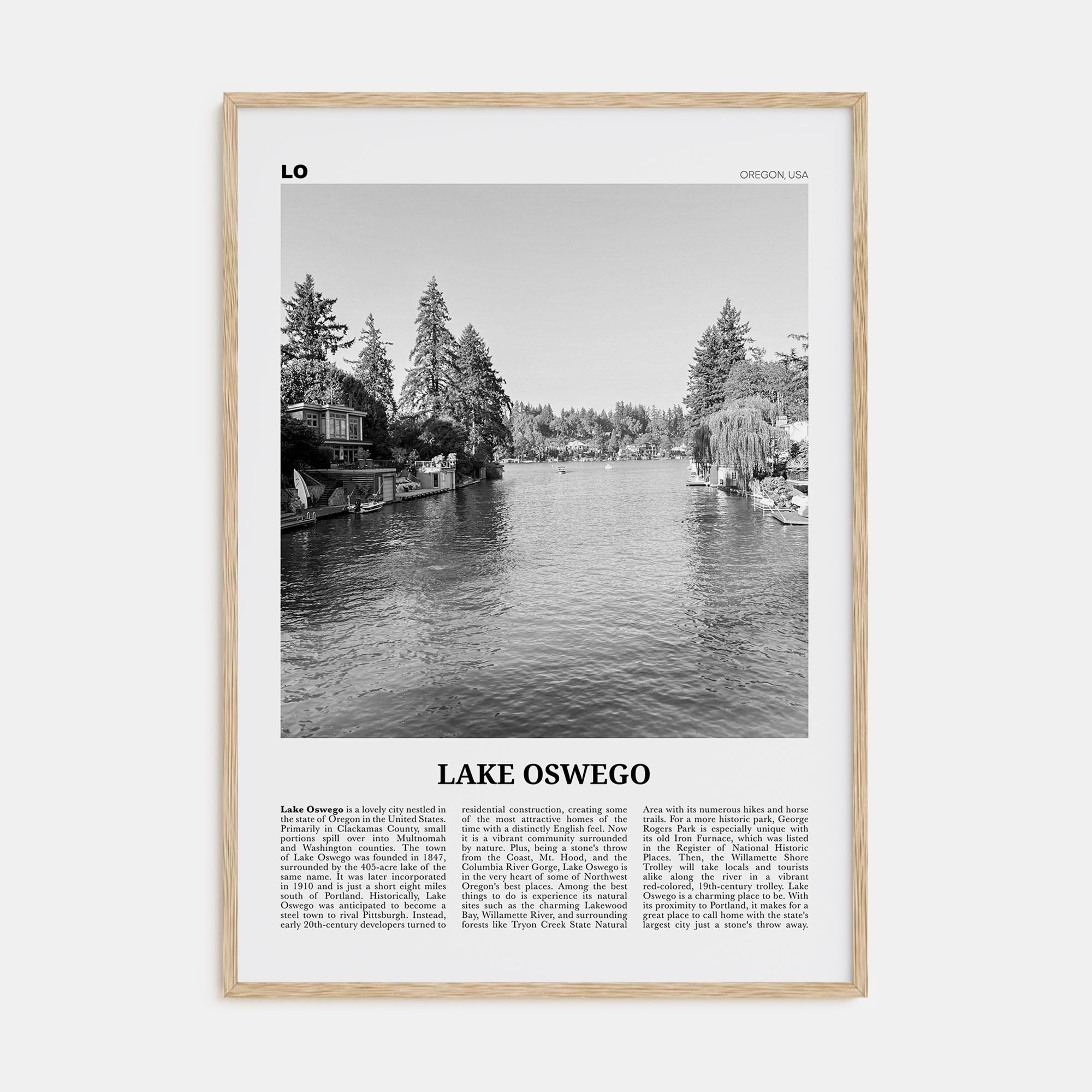 Lake Oswego Travel B&W Poster