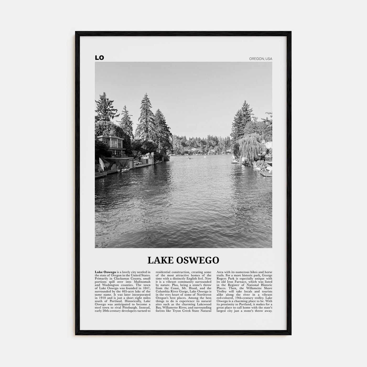 Lake Oswego Travel B&W Poster