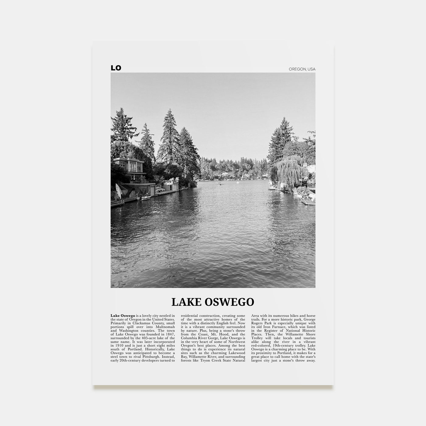 Lake Oswego Travel B&W Poster