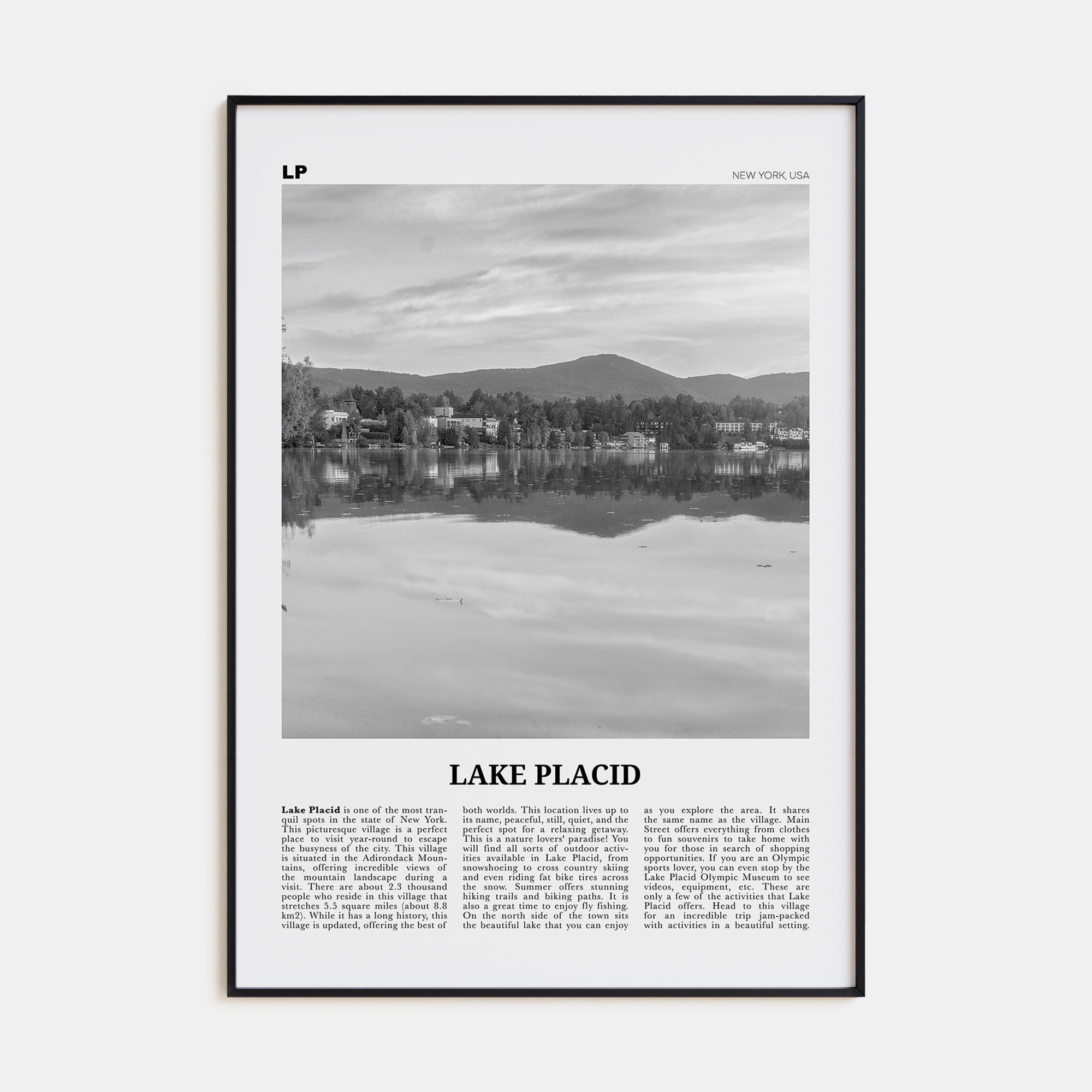 Lake Placid Travel B&W Poster