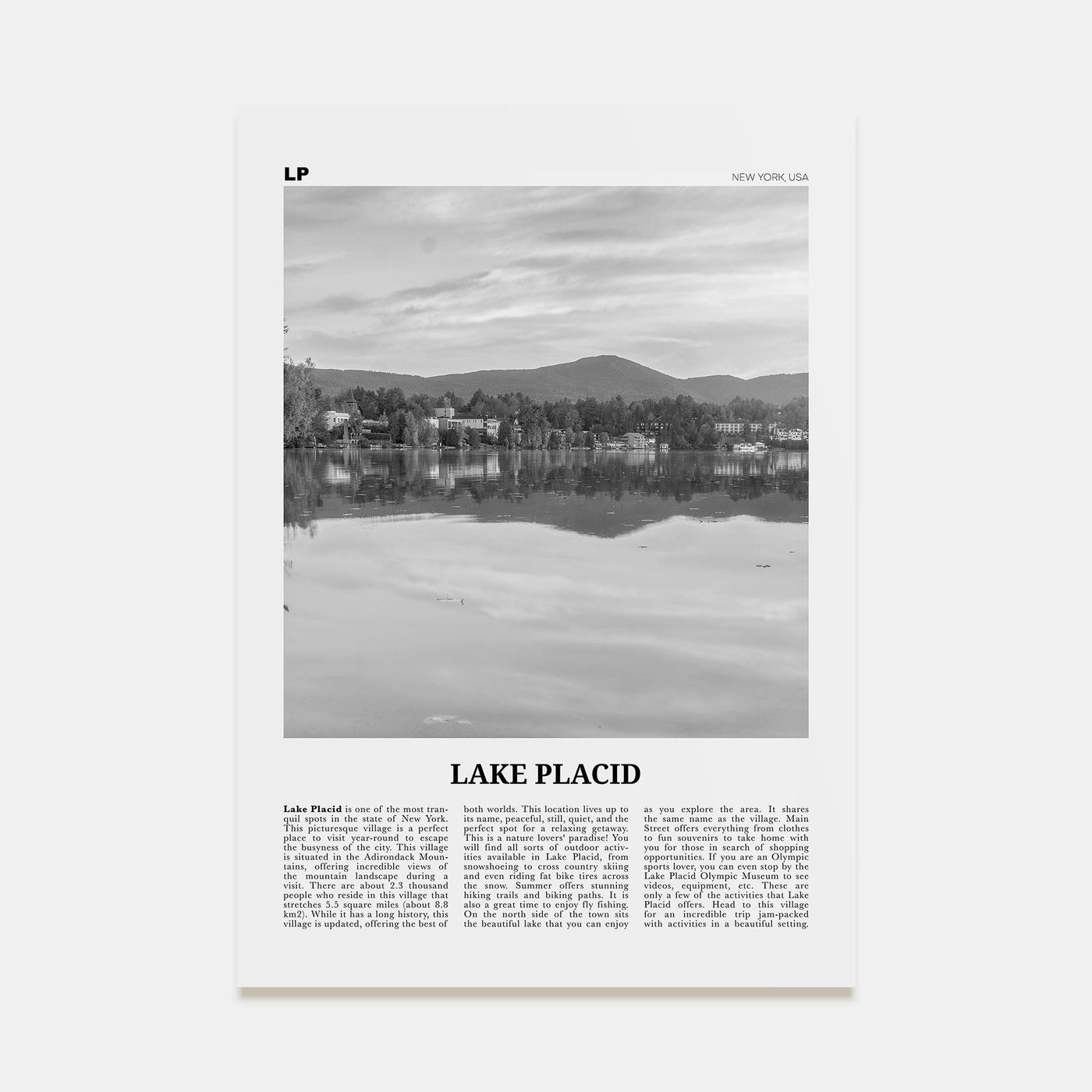 Lake Placid Travel B&W Poster