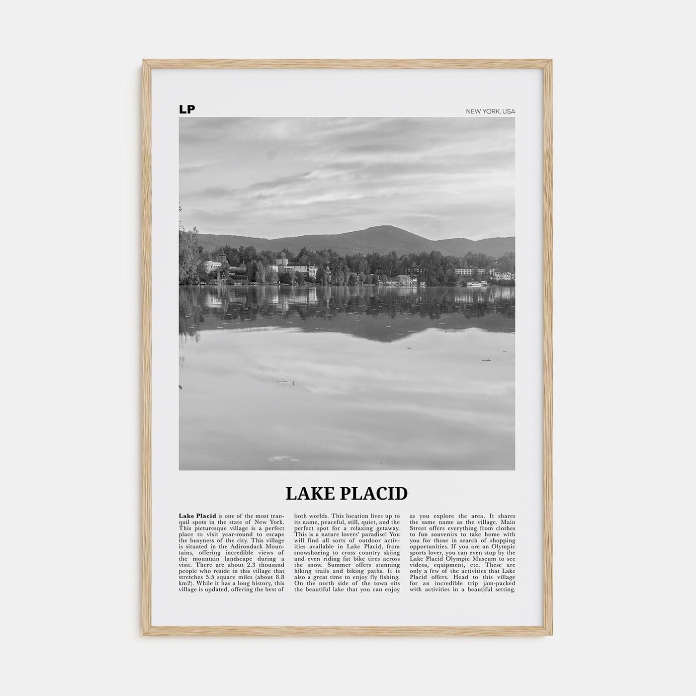 Lake Placid Travel B&W Poster