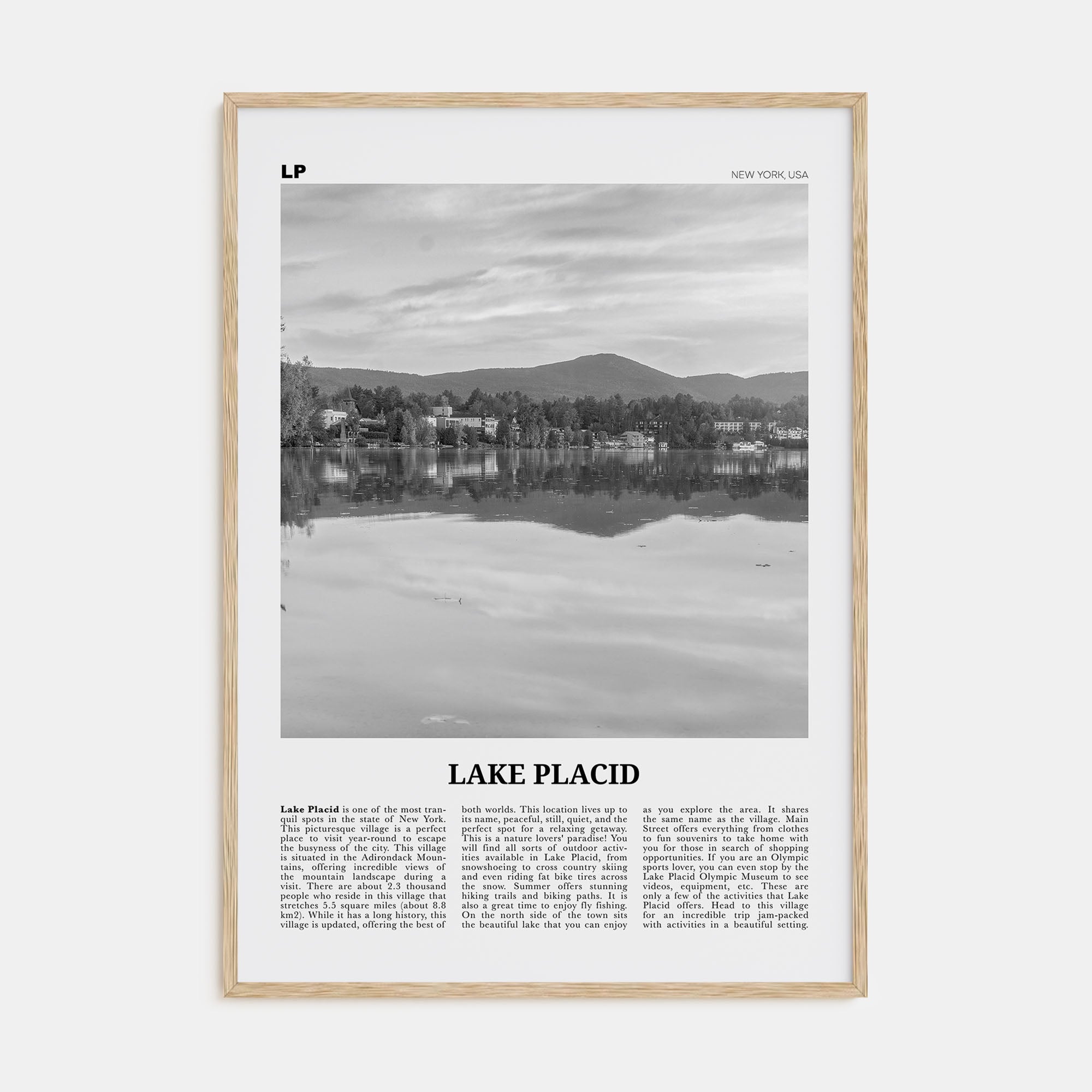 Lake Placid Travel B&W Poster