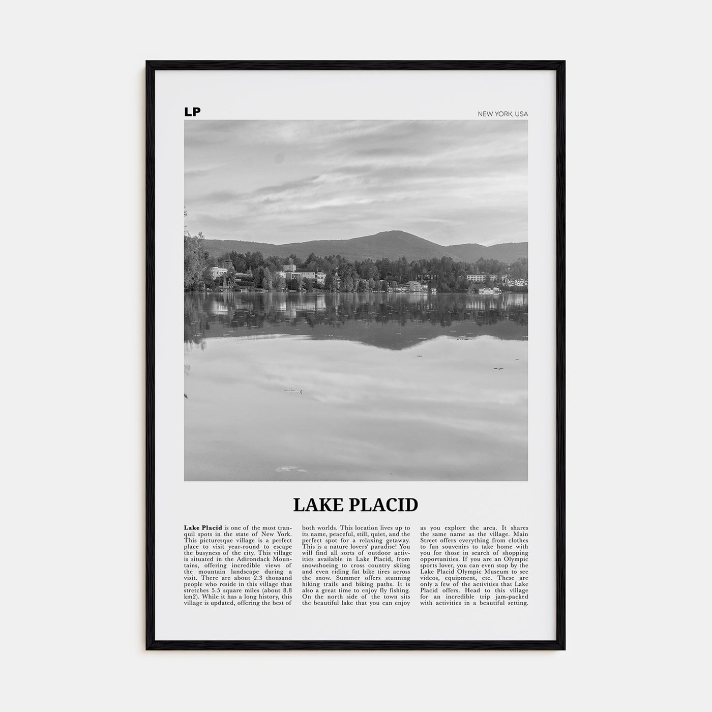 Lake Placid Travel B&W Poster