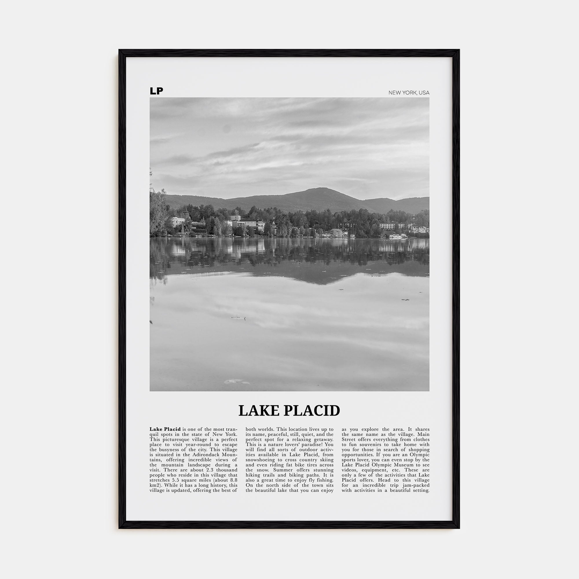 Lake Placid Travel B&W Poster