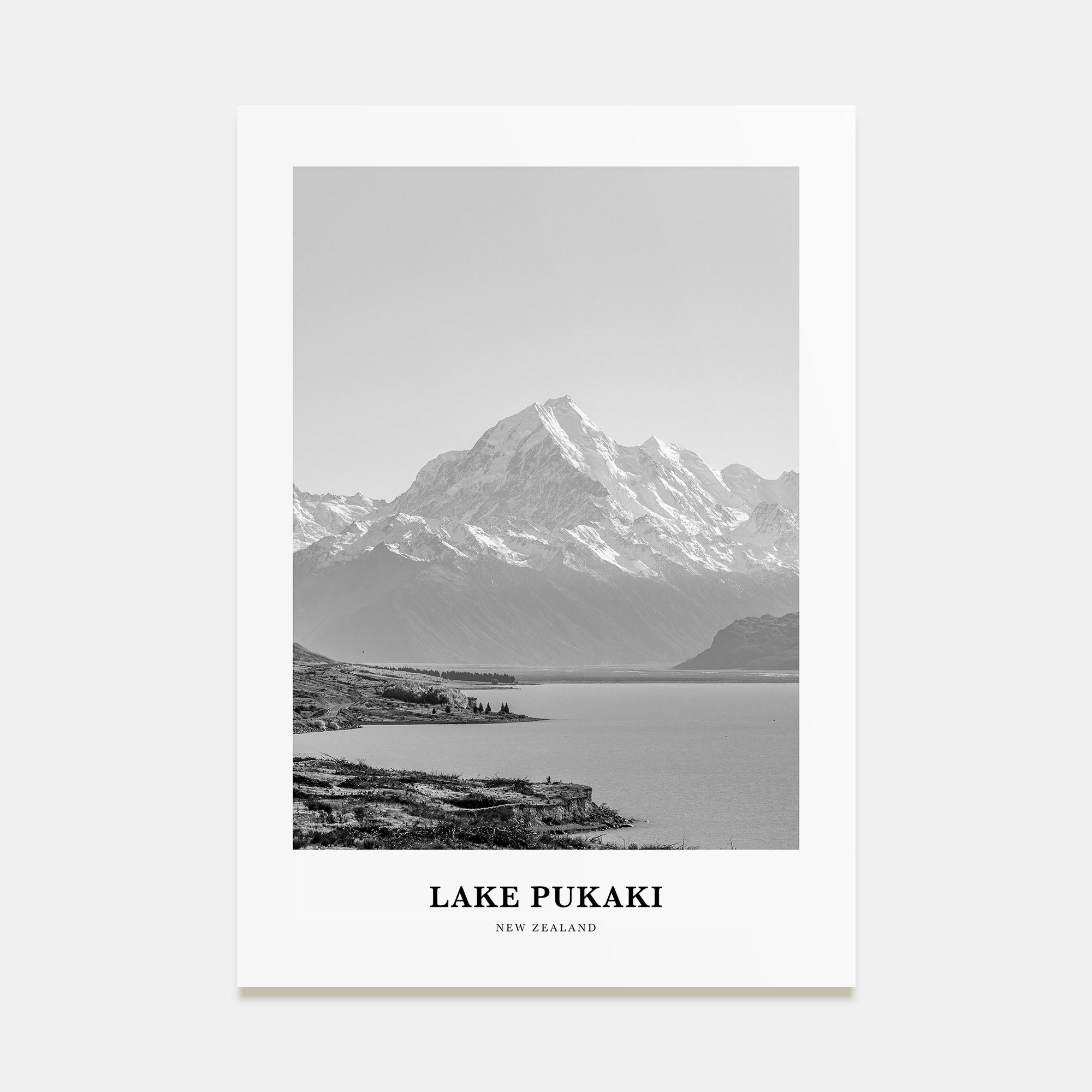 Lake Pukaki Portrait B&W Poster