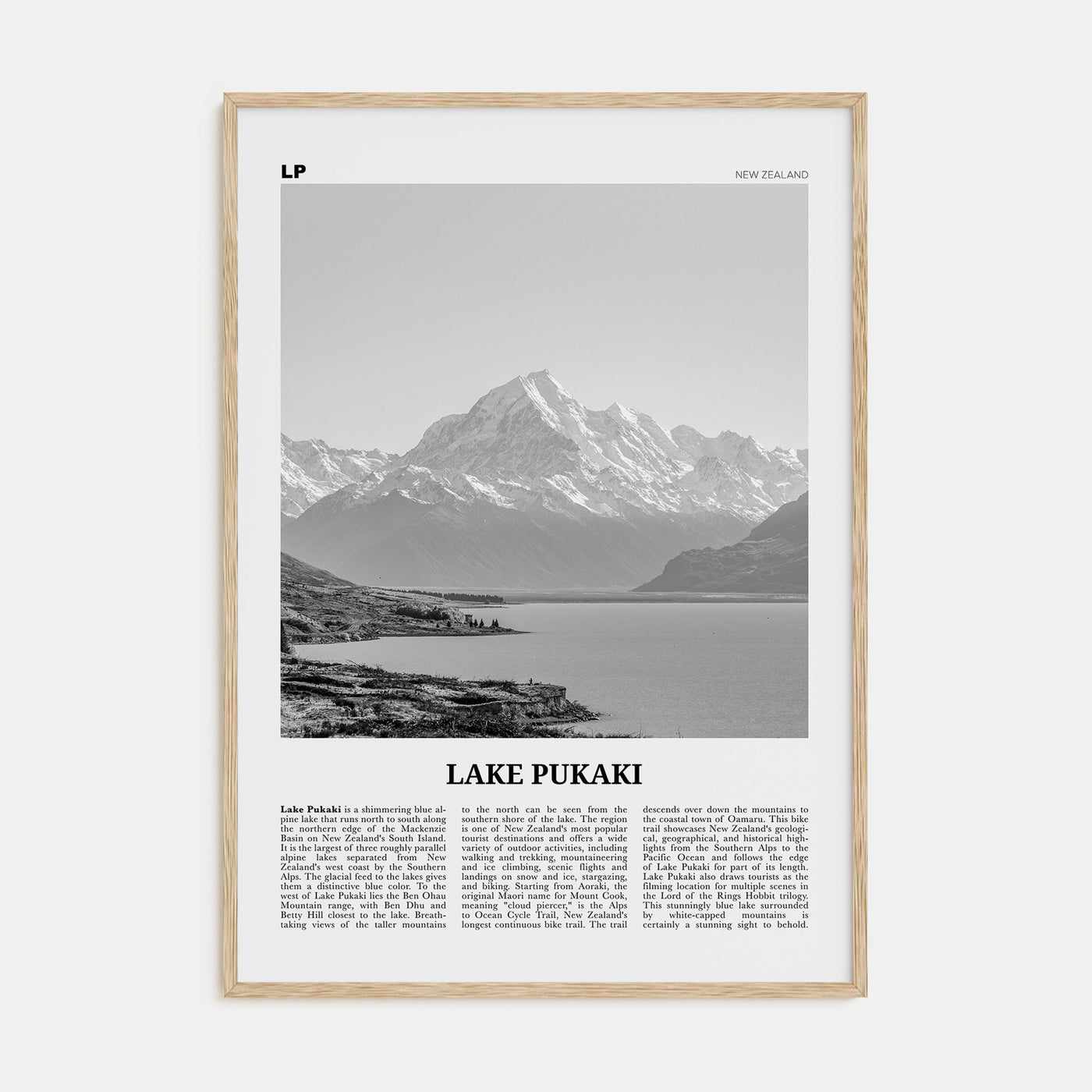 Lake Pukaki Travel B&W Poster