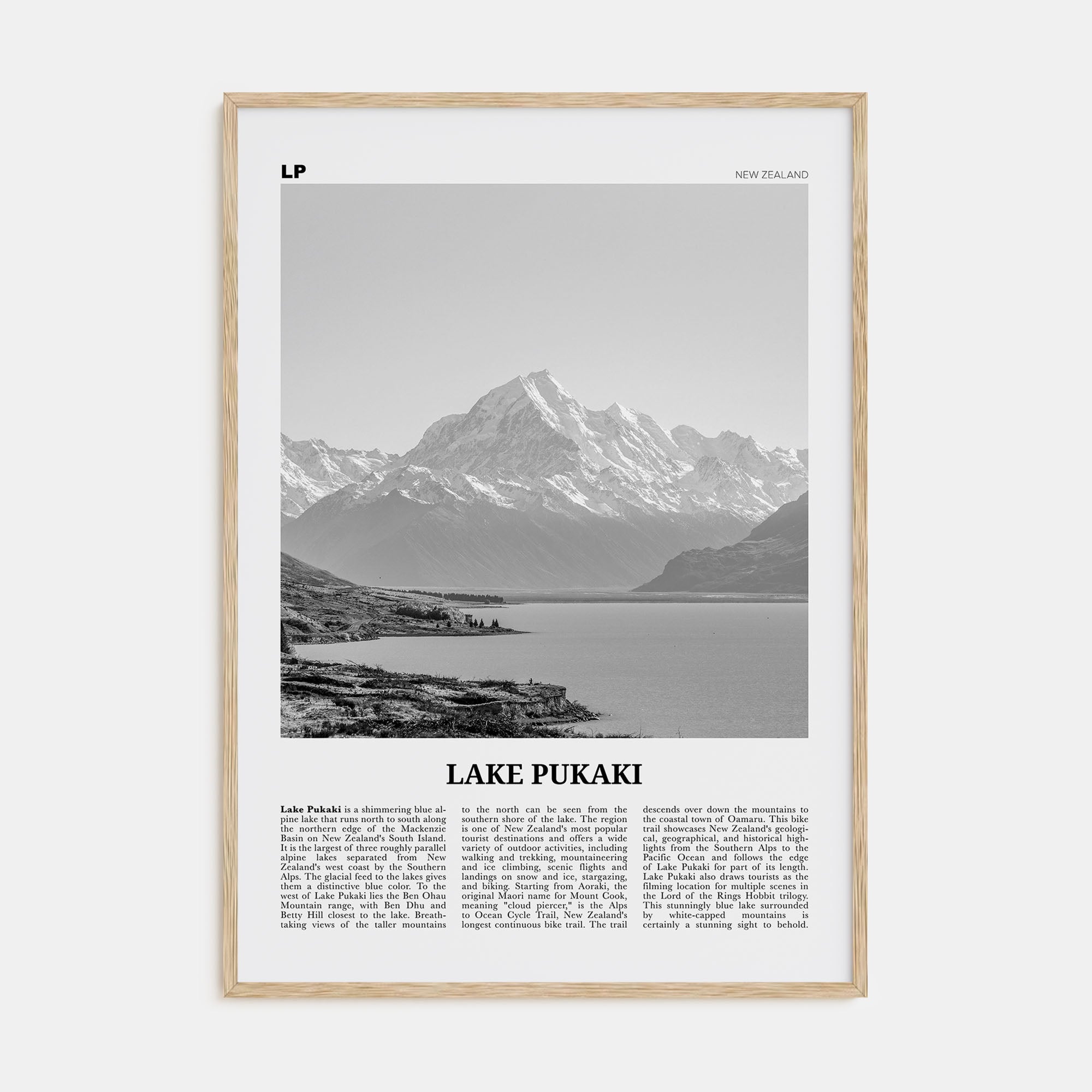 Lake Pukaki Travel B&W Poster