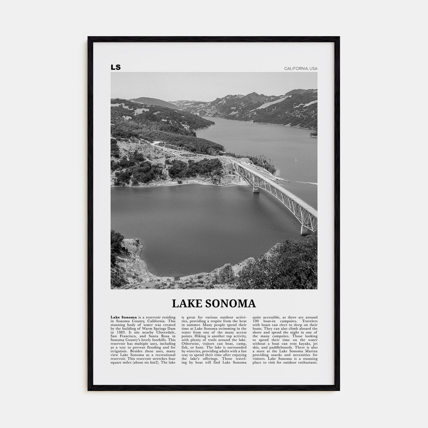 Lake Sonoma Travel B&W Poster