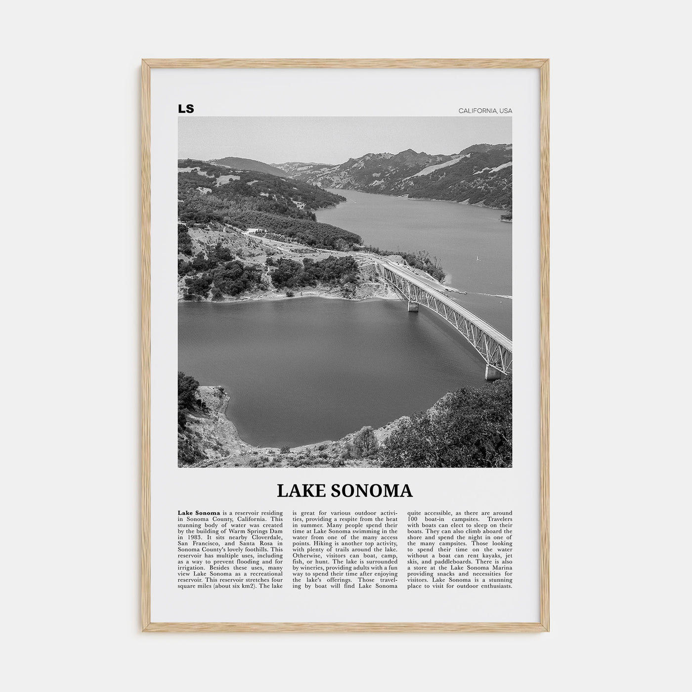Lake Sonoma Travel B&W Poster