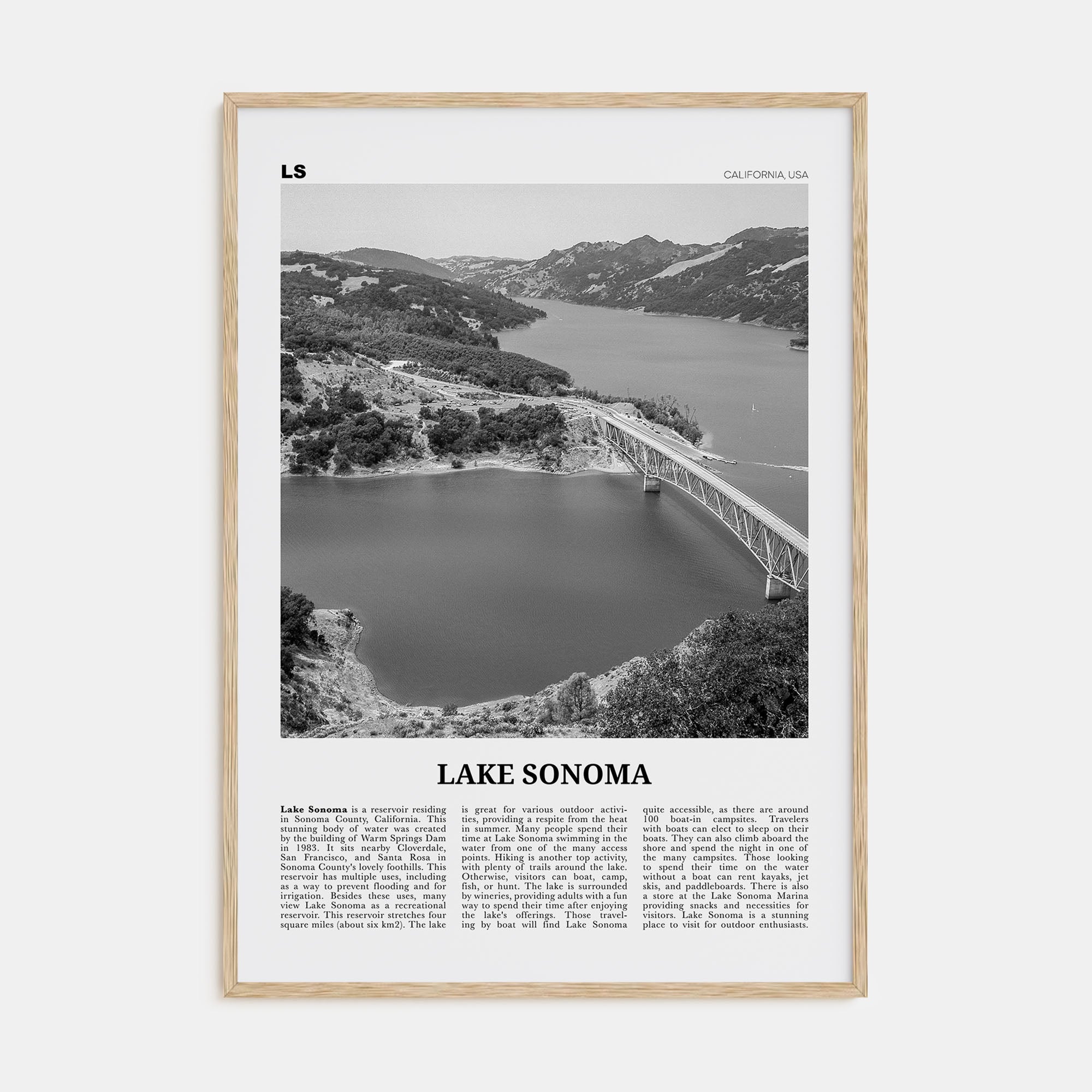 Lake Sonoma Travel B&W Poster