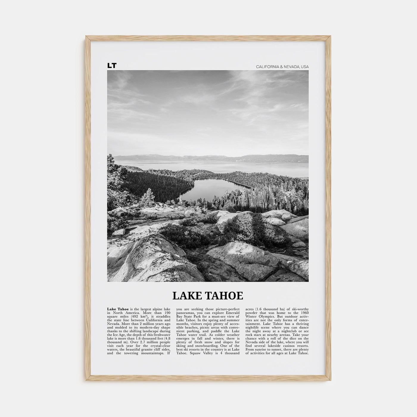 Lake Tahoe Travel B&W No 2 Poster