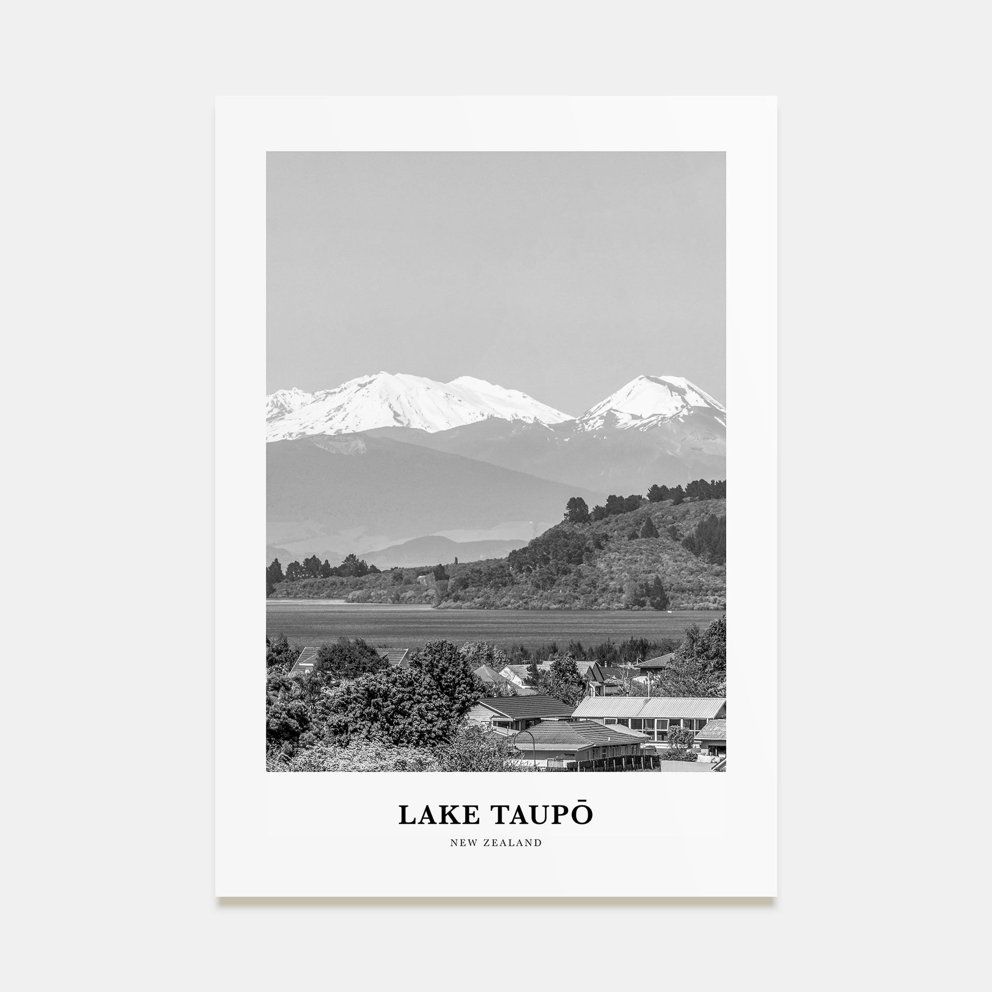 Lake Taupō Portrait B&W Poster