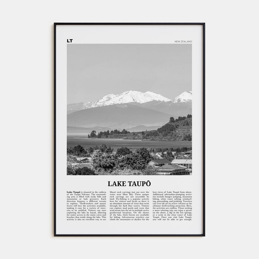 Lake Taupō Travel B&W Poster