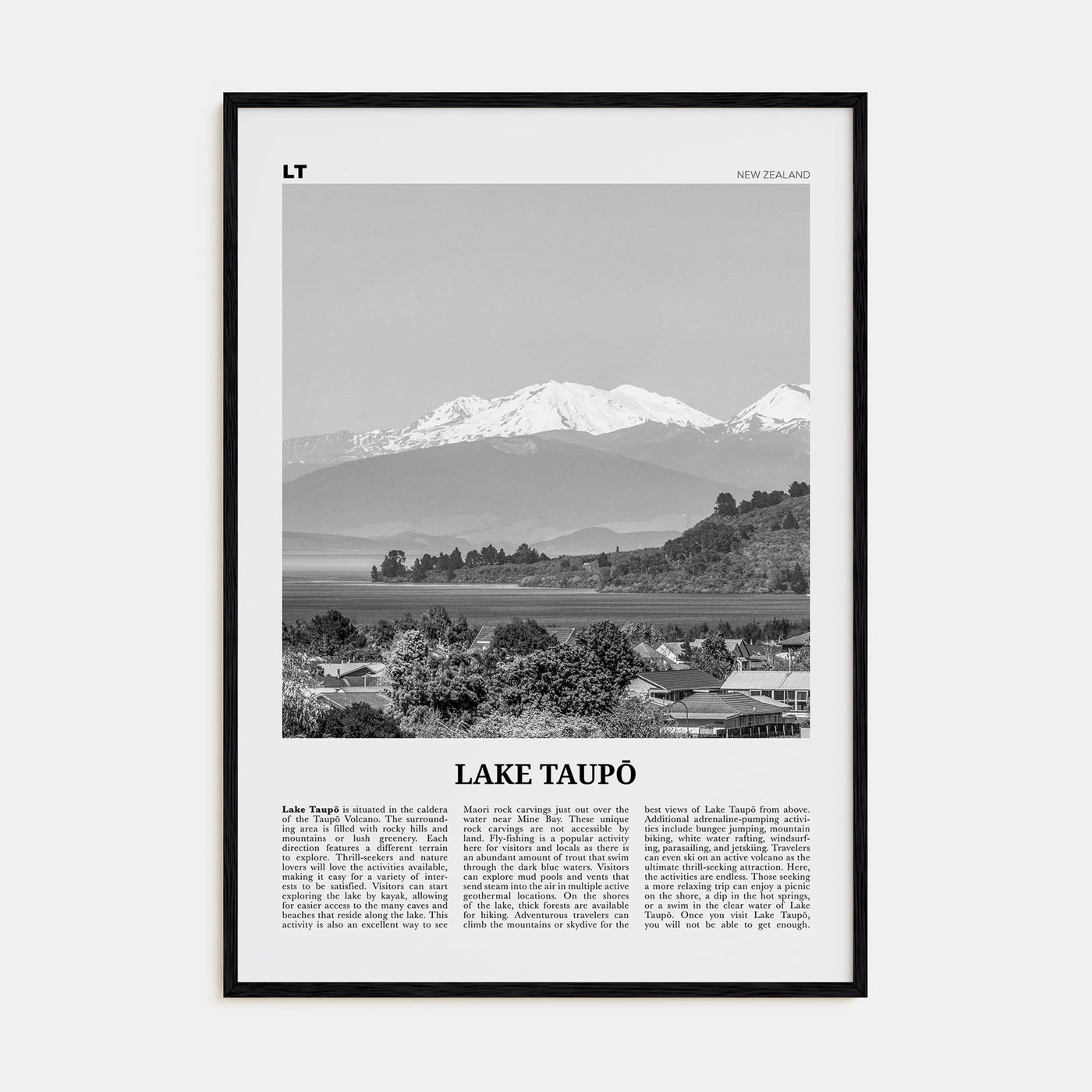 Lake Taupō Travel B&W Poster